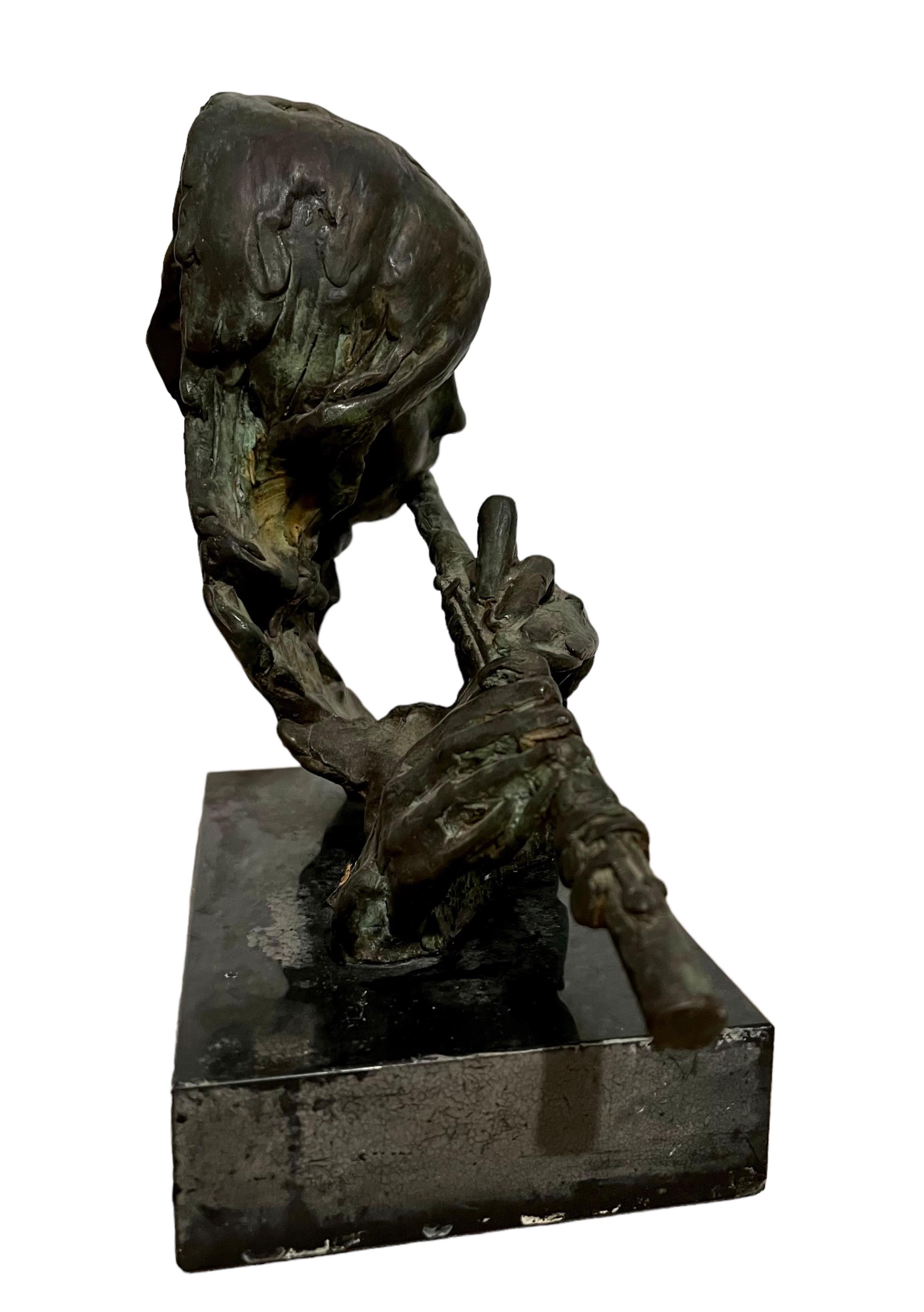 Bronze Sculpture Flutist American Modernist Art Stanley Bleifeld Girl with Flute For Sale 10