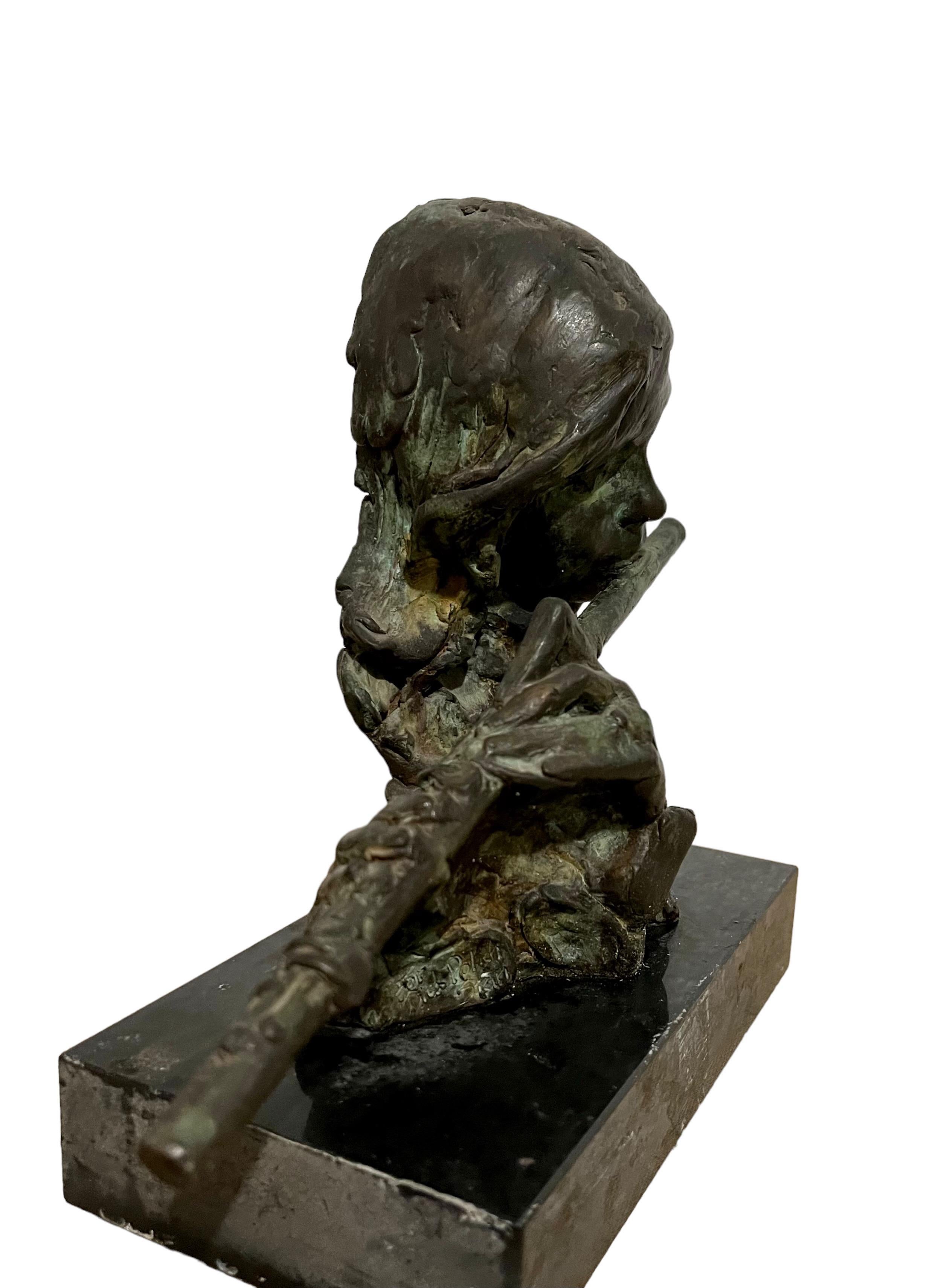 Bronzeskulptur Flutist American Modernist Art Stanley Bleifeld Mädchen mit Flöte, Bronzeskulptur im Angebot 14