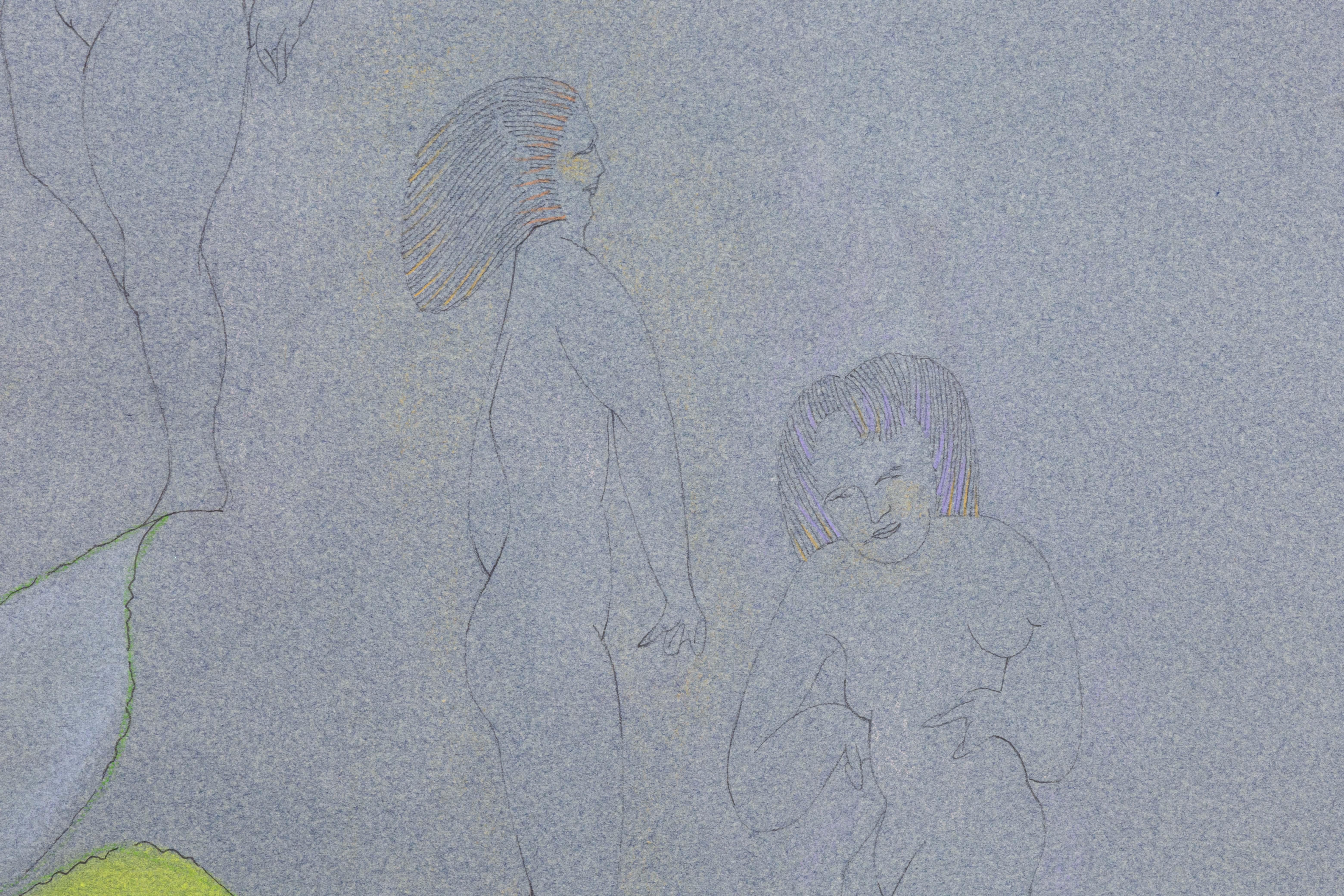Late 20th Century Stanley Boxer Bouquets Spawning Intruders Signed Crayon Pastel & Pencil Drawing For Sale