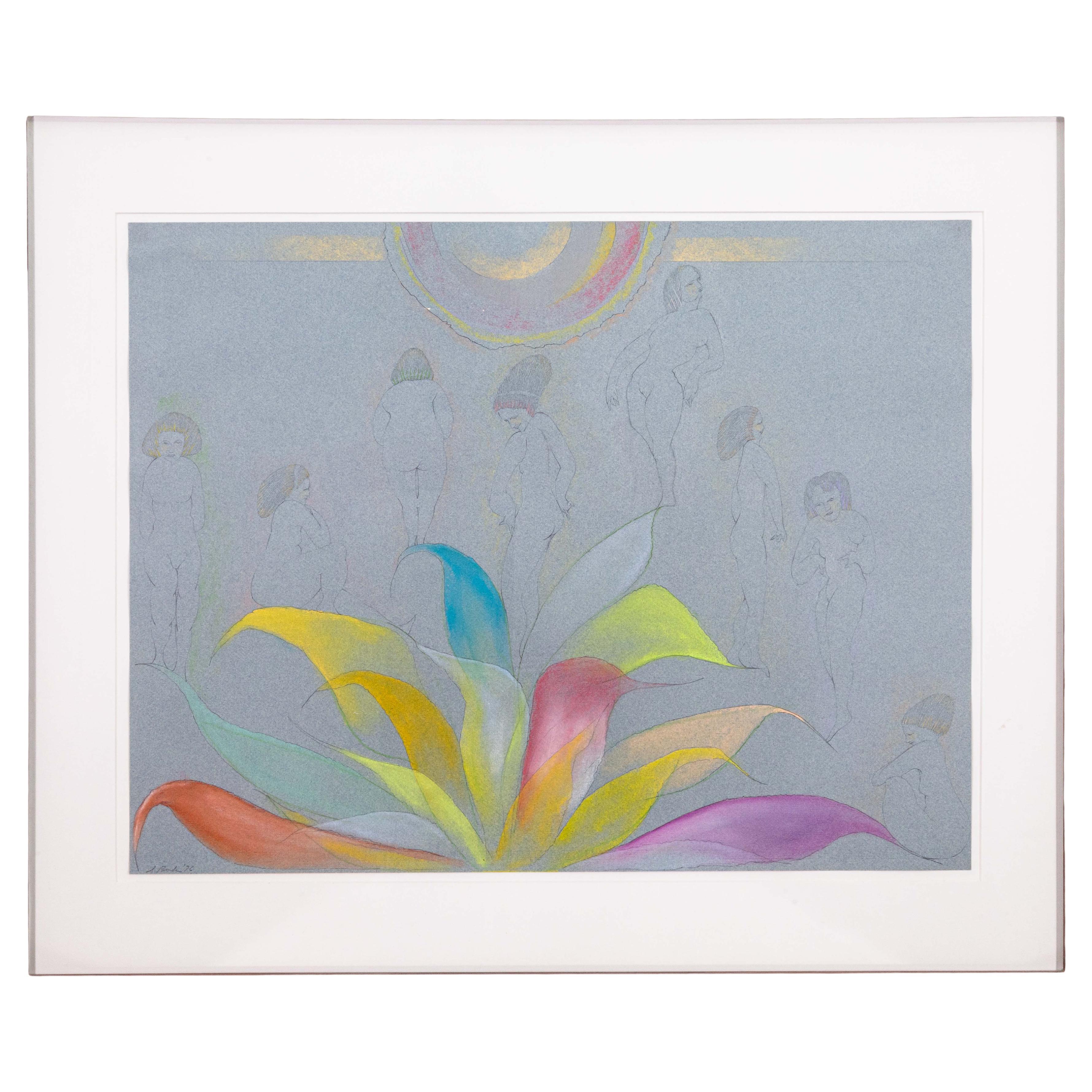 Stanley Boxer Bouquets Spawning Intruders Signed Crayon Pastel & Pencil Drawing For Sale