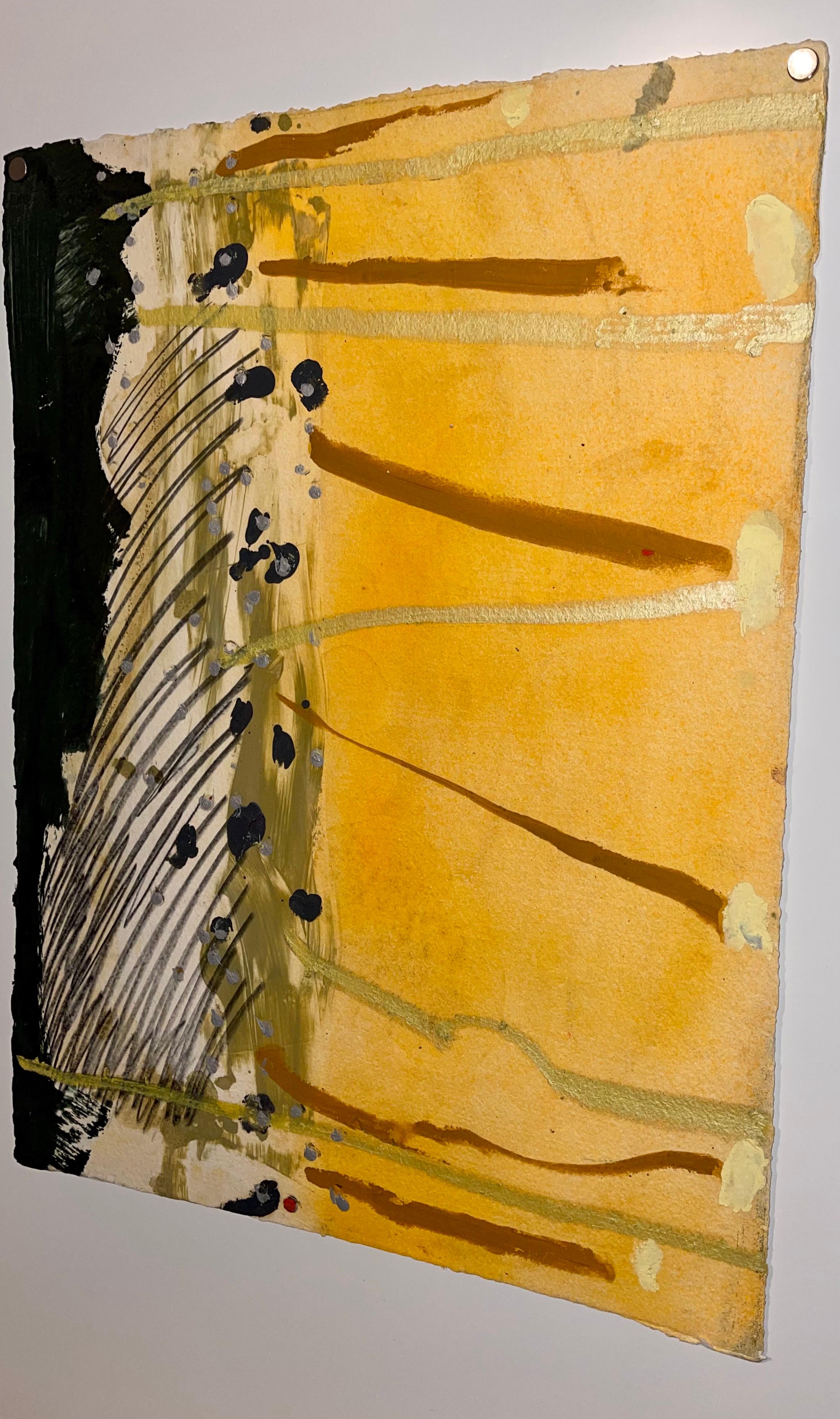 Stanley Boxer Pintura expresionista abstracta en técnica mixta sobre papel, dorado en venta 12