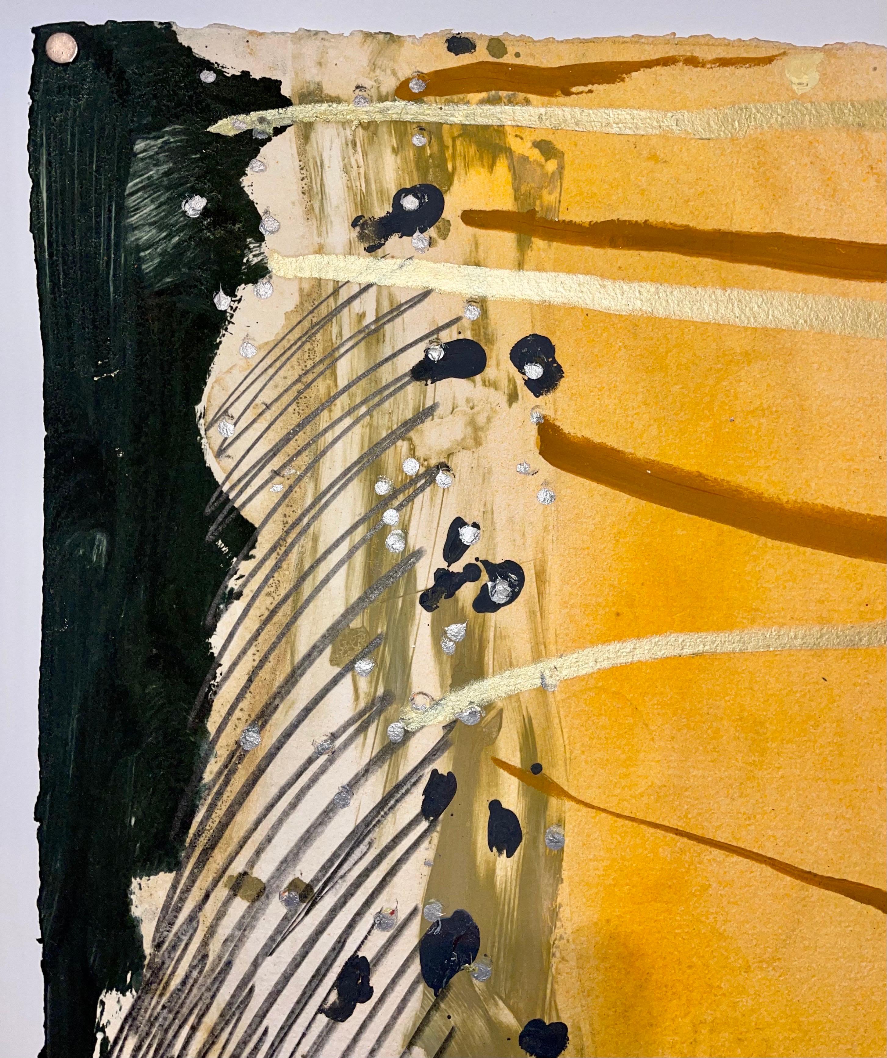 Stanley Boxer Pintura expresionista abstracta en técnica mixta sobre papel, dorado en venta 1