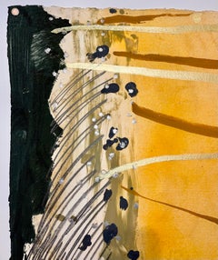 Stanley Boxer Peinture expressionniste abstraite en techniques mixtes sur papier, or