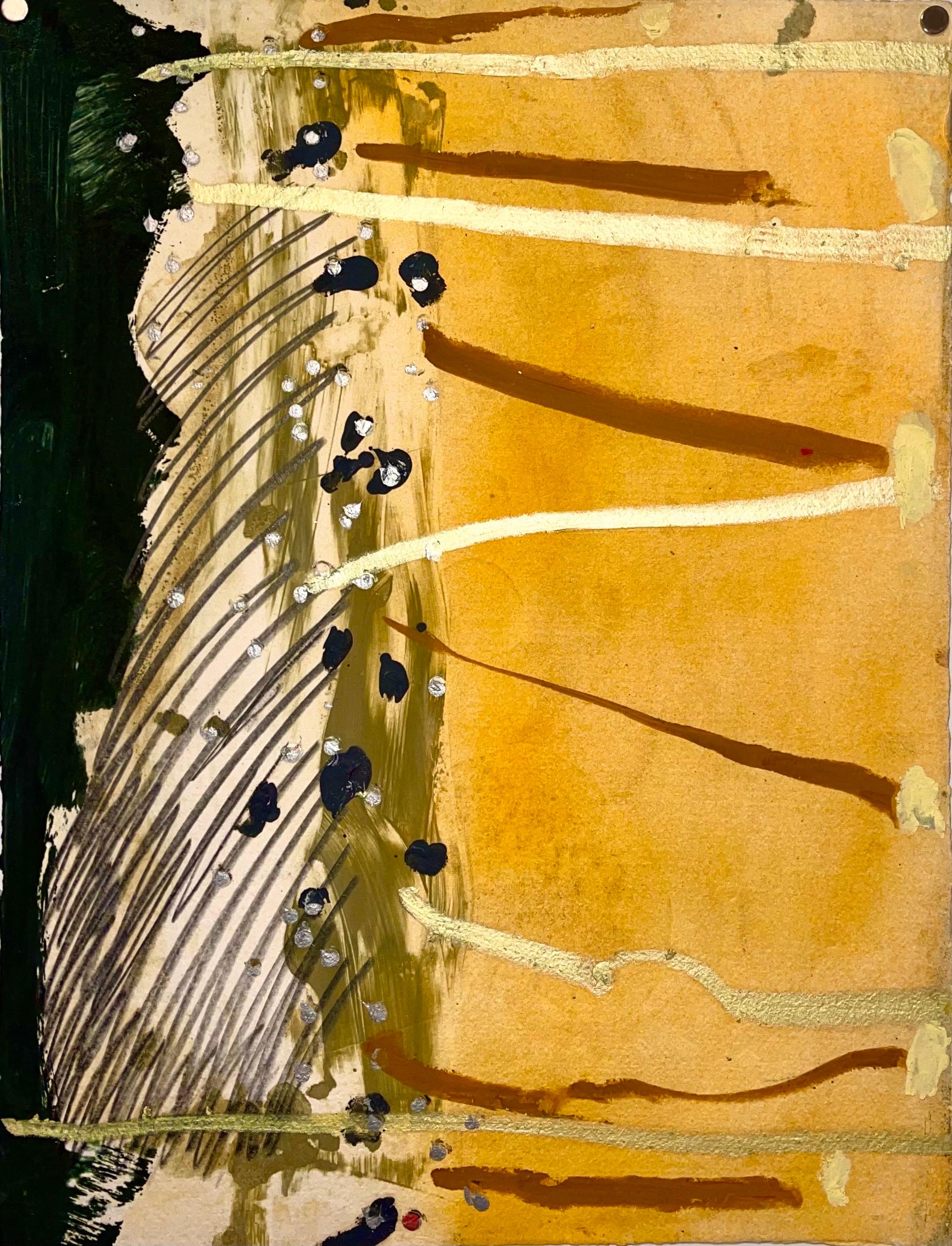 Stanley Boxer Pintura expresionista abstracta en técnica mixta sobre papel, dorado en venta 2