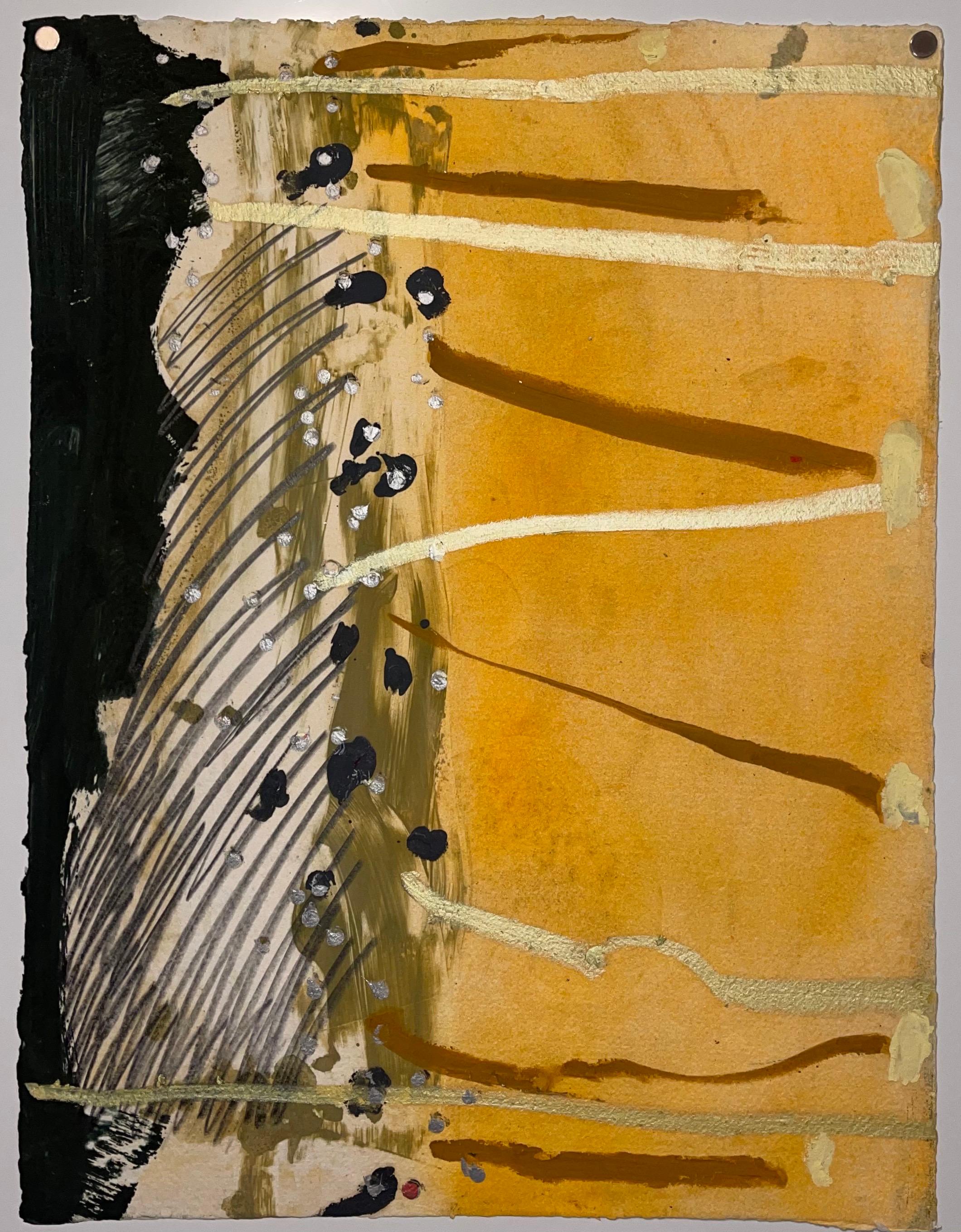 Stanley Boxer Pintura expresionista abstracta en técnica mixta sobre papel, dorado en venta 3