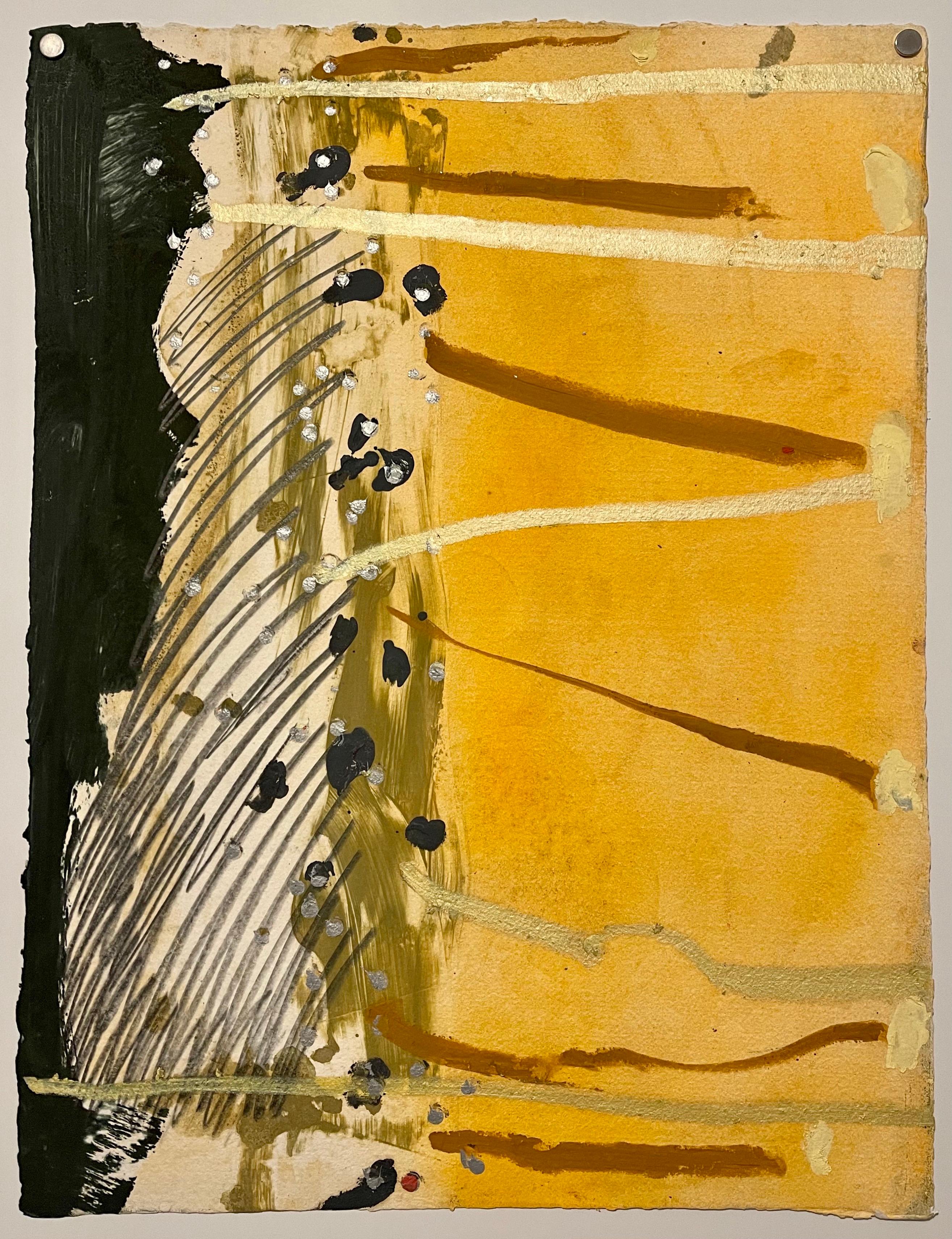 Stanley Boxer Pintura expresionista abstracta en técnica mixta sobre papel, dorado en venta 4