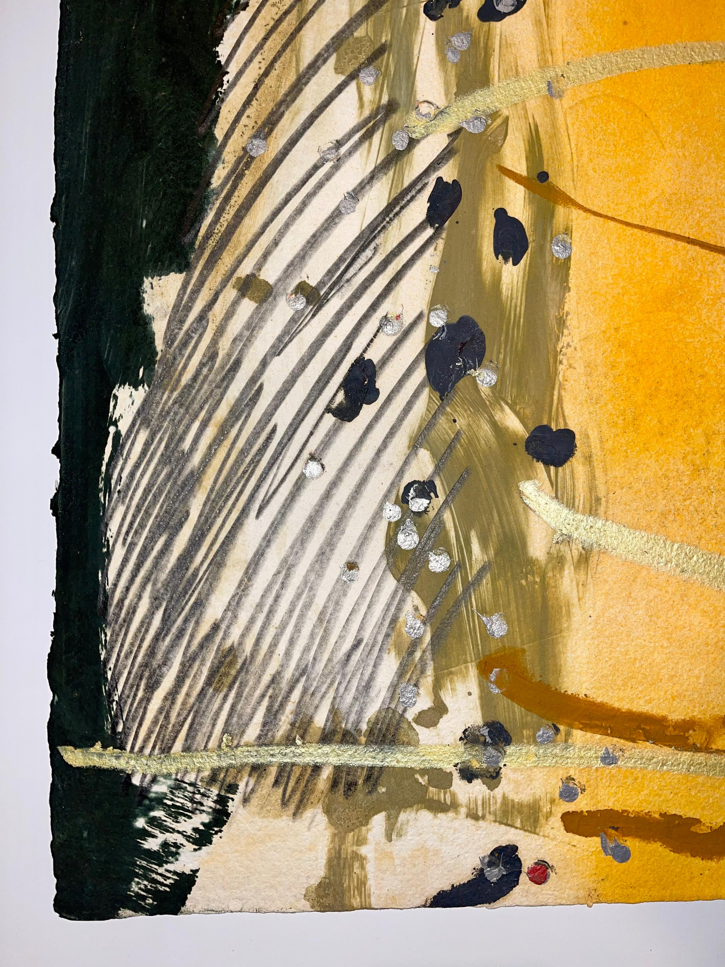 Stanley Boxer Pintura expresionista abstracta en técnica mixta sobre papel, dorado en venta 5