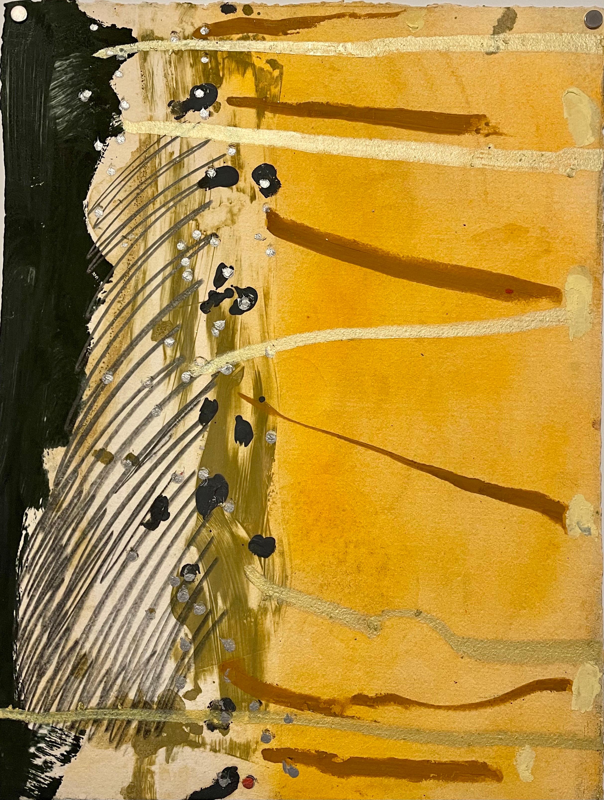 Stanley Boxer Pintura expresionista abstracta en técnica mixta sobre papel, dorado en venta 6