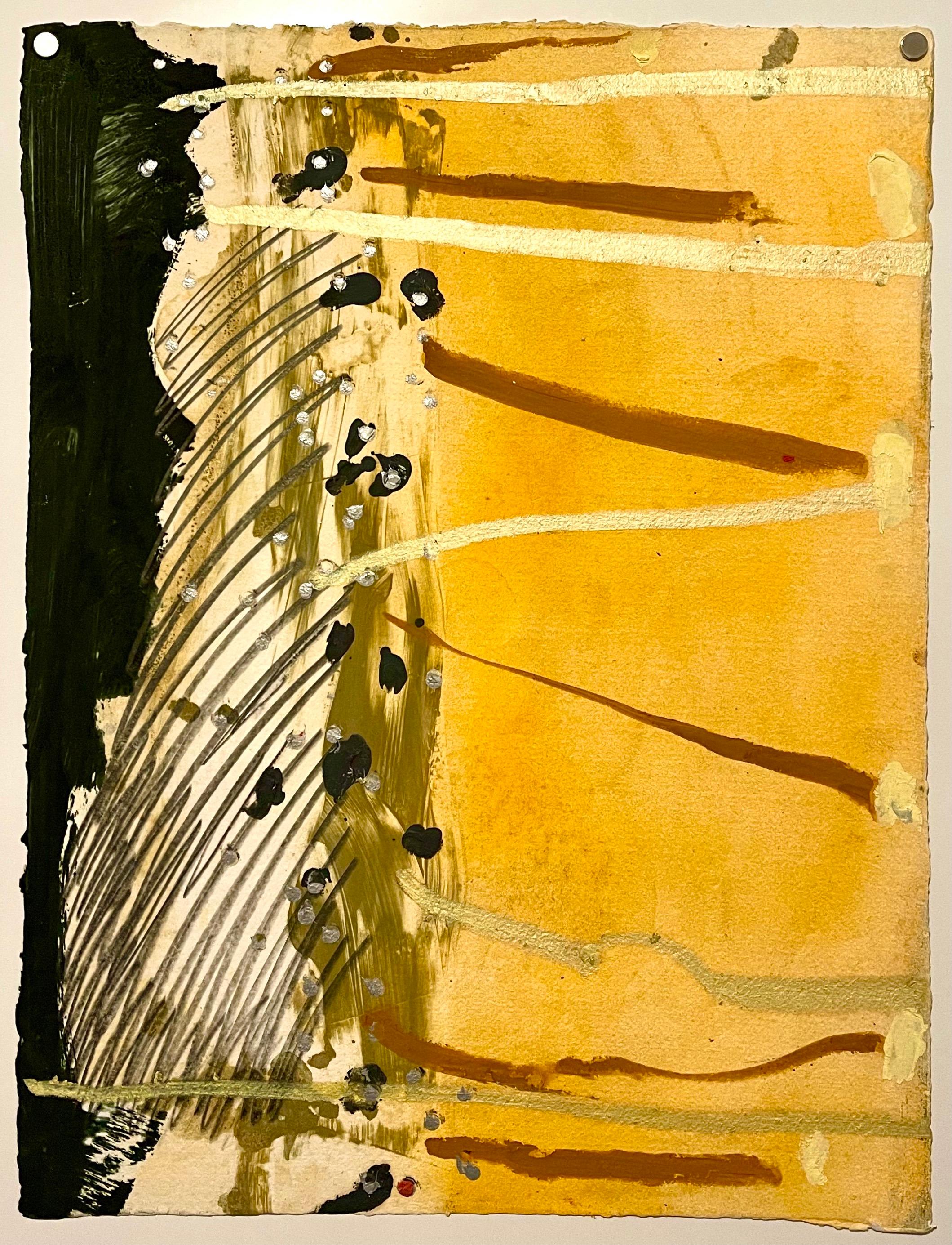 Stanley Boxer Mixed Media Abstract Expressionist Painting on Paper, Gold