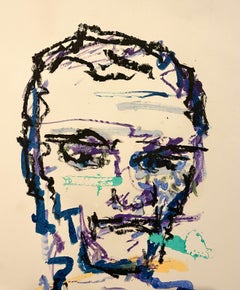 Stanley Boxer Mixed Media Abstract Expressionist Portrait Painting on Paper