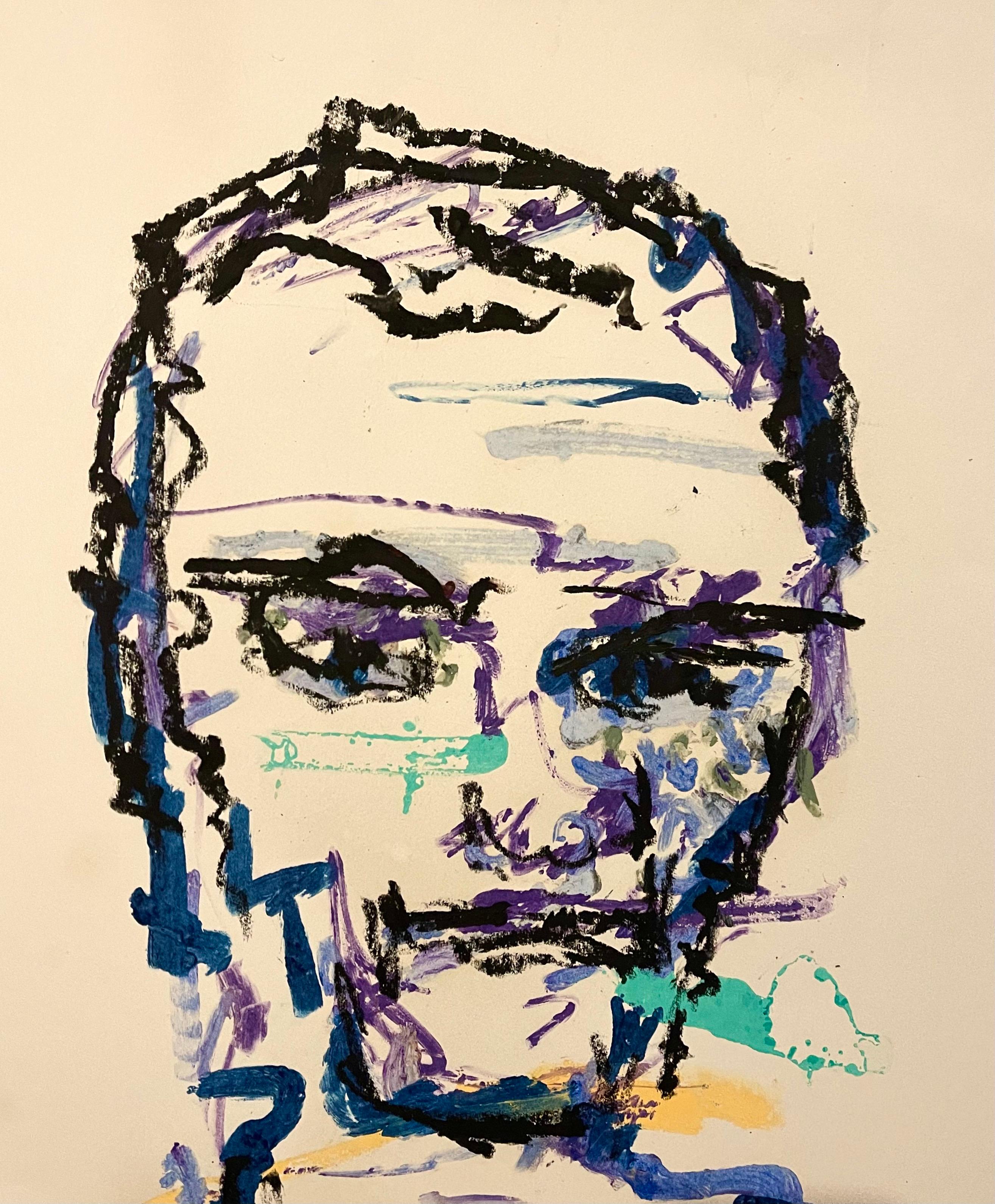 Stanley Boxer Mixed Media Abstract Expressionist Portrait Painting on Paper 1