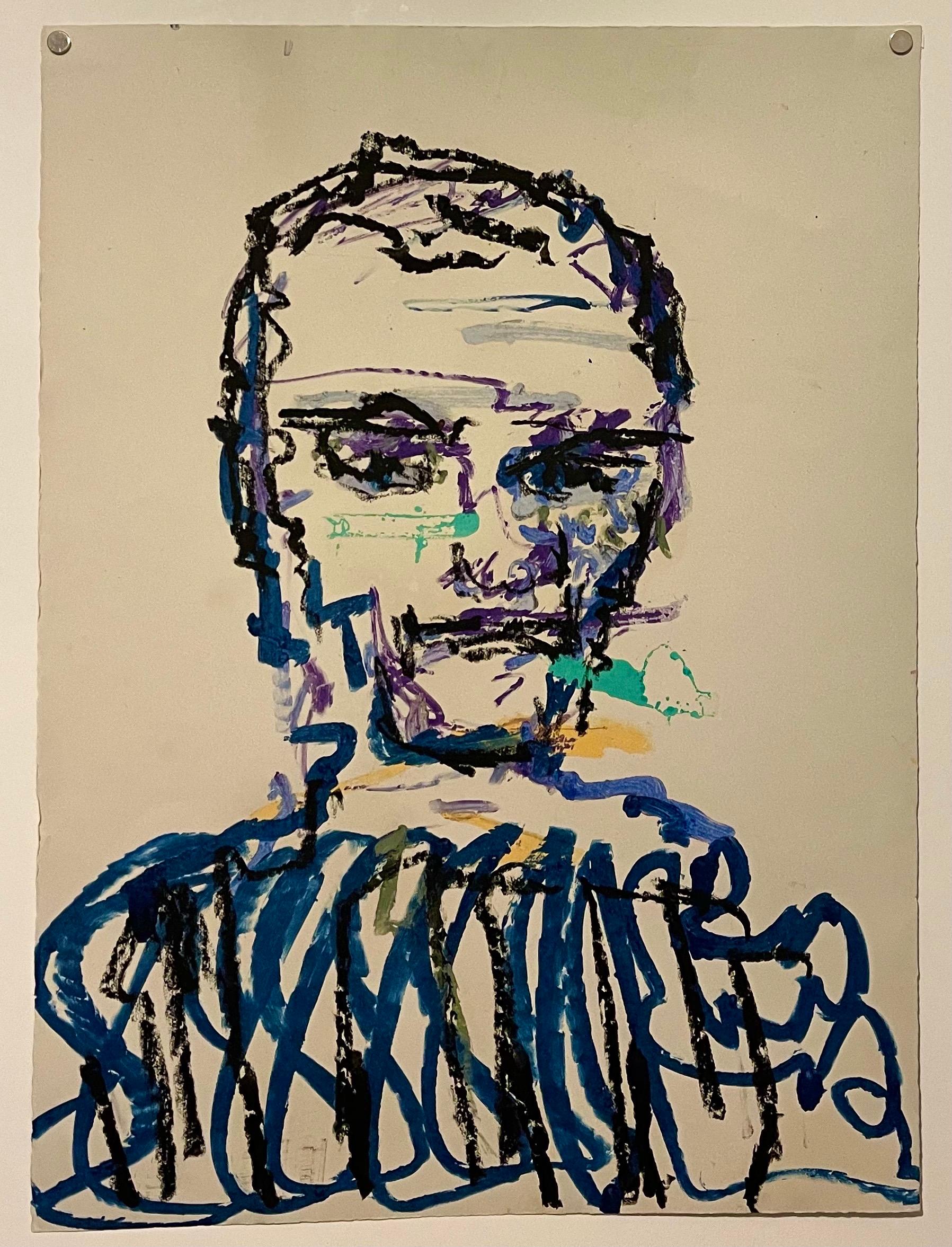 Stanley Boxer Mixed Media Abstract Expressionist Portrait Painting on Paper 2