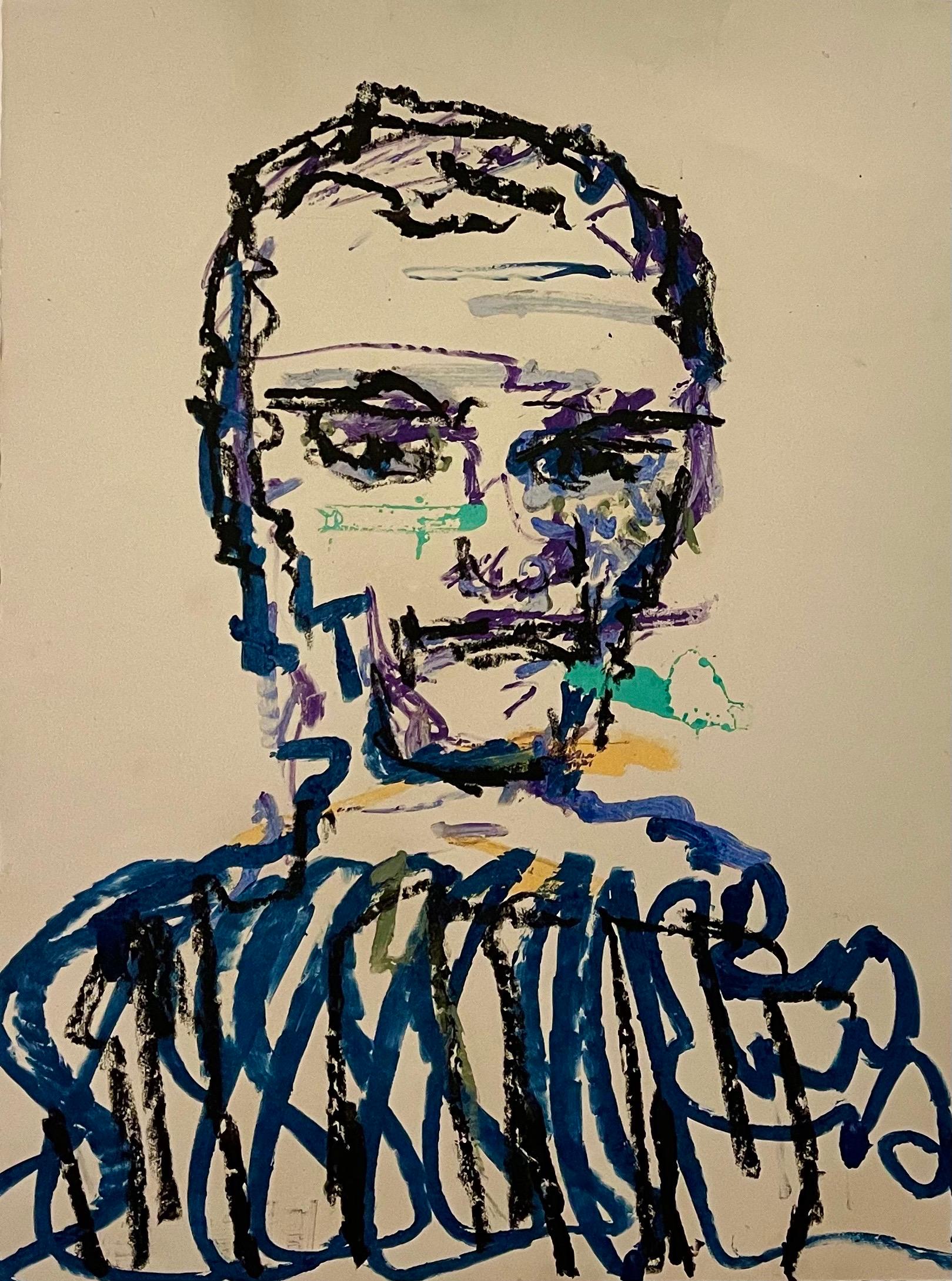 Stanley Boxer Mixed Media Abstract Expressionist Portrait Painting on Paper 3