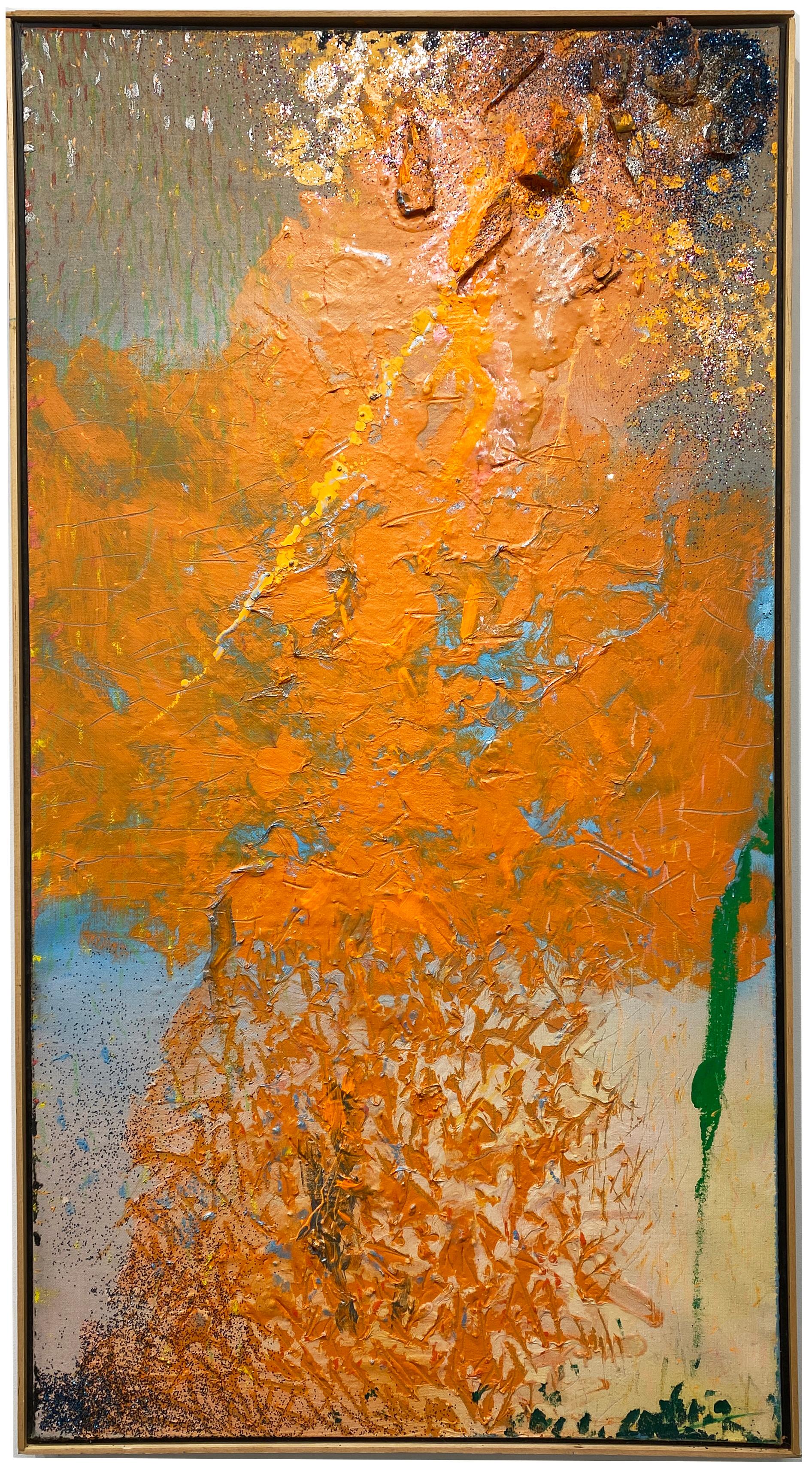 Available at Madelyn Jordon Fine Art. 'Pindewegunglasgemut' by Stanley Boxer, 1994. Oil and mixed media on canvas, 50 x 26.75 in. / Frame: 51 x 27.75 in.  This painting has an active surface that is thickly painted with defined brush strokes in a
