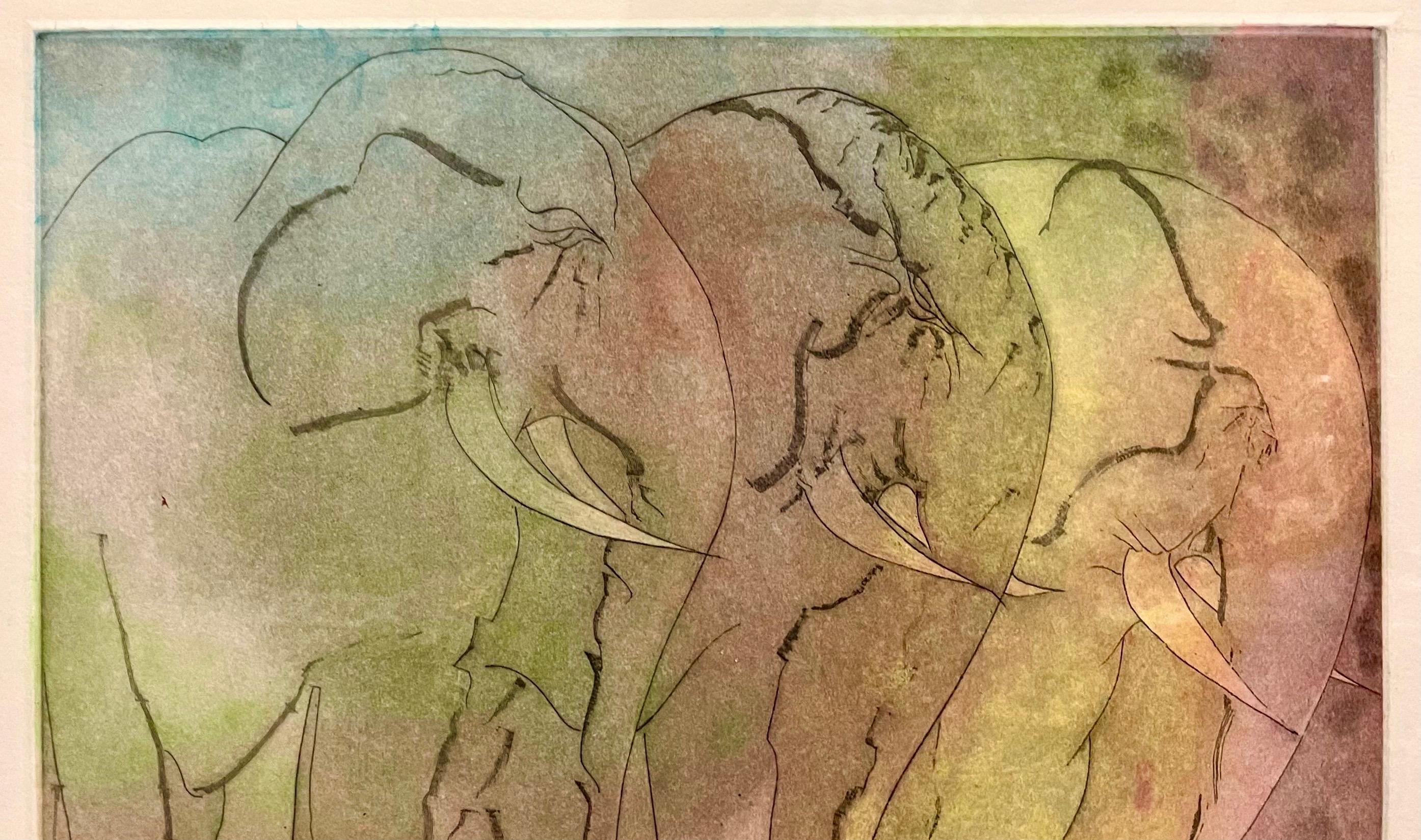 Stanley Boxer, expressionniste abstrait eau-forte en taille-douce représentant un troupeau d'éléphants  en vente 11