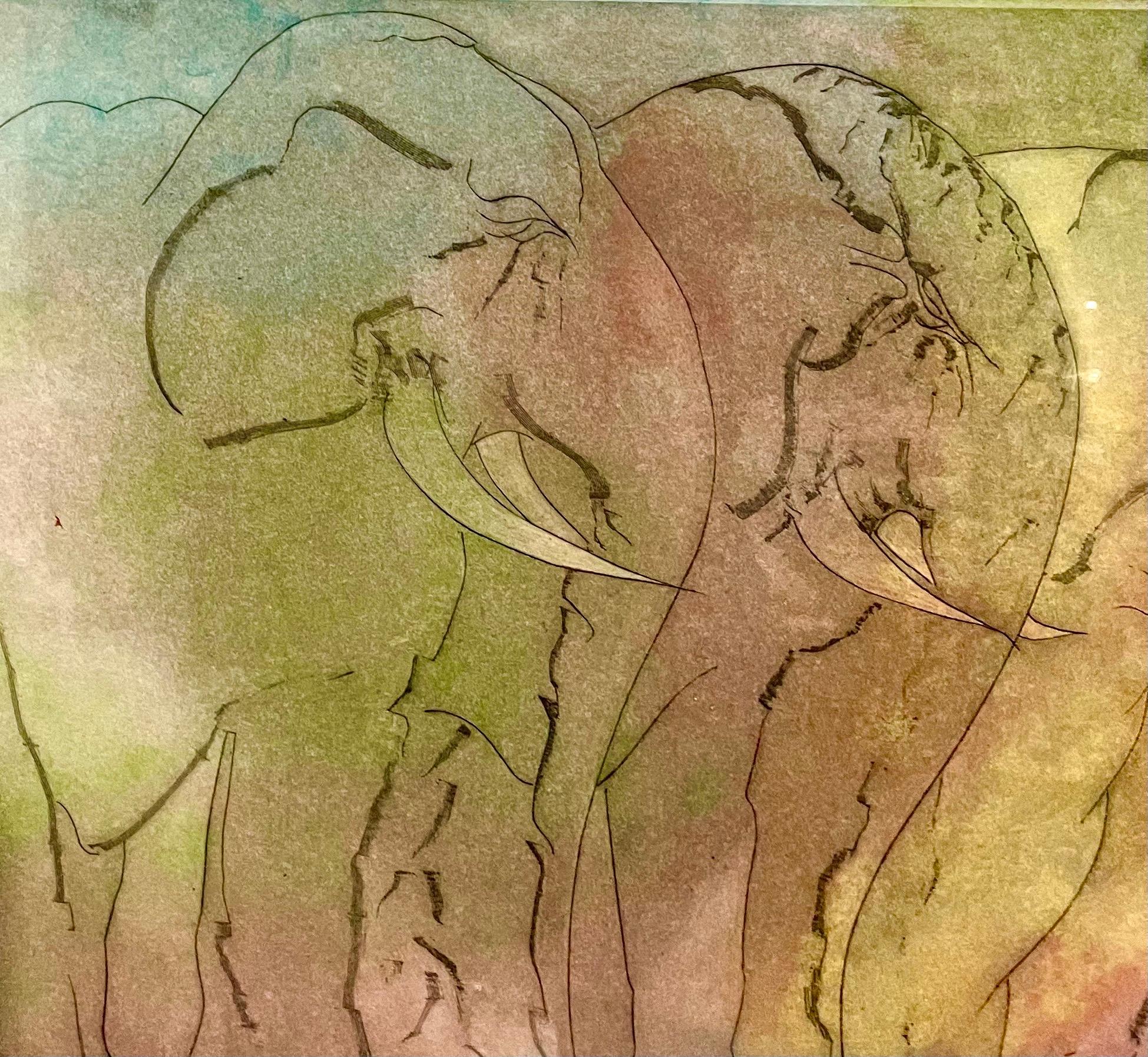 Stanley Boxer, expressionniste abstrait eau-forte en taille-douce représentant un troupeau d'éléphants  en vente 12