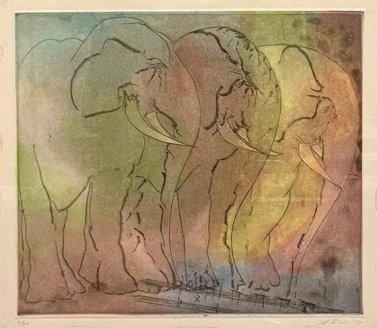 Stanley Boxer Aquatint Intaglio Etching Elephant Herd Abstract Expressionist  For Sale 1