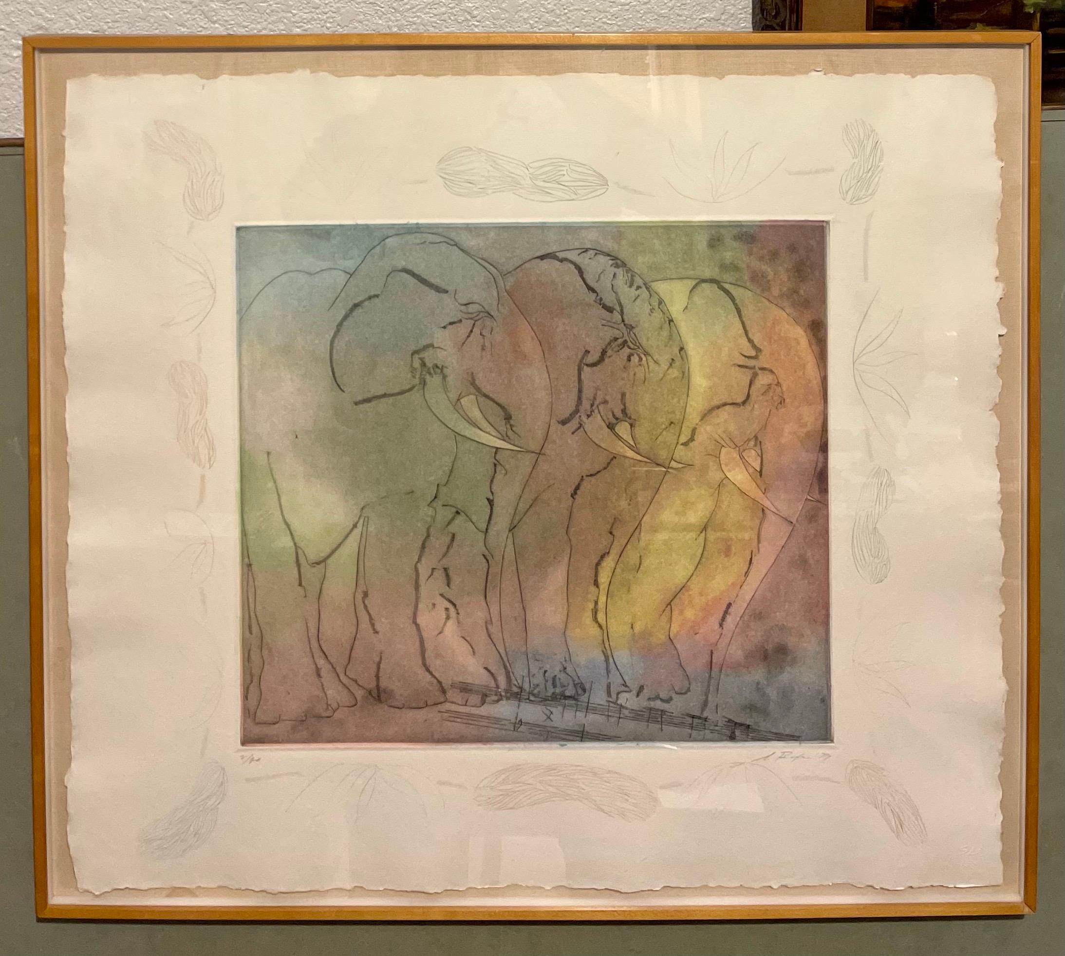 Stanley Boxer, expressionniste abstrait eau-forte en taille-douce représentant un troupeau d'éléphants  en vente 4