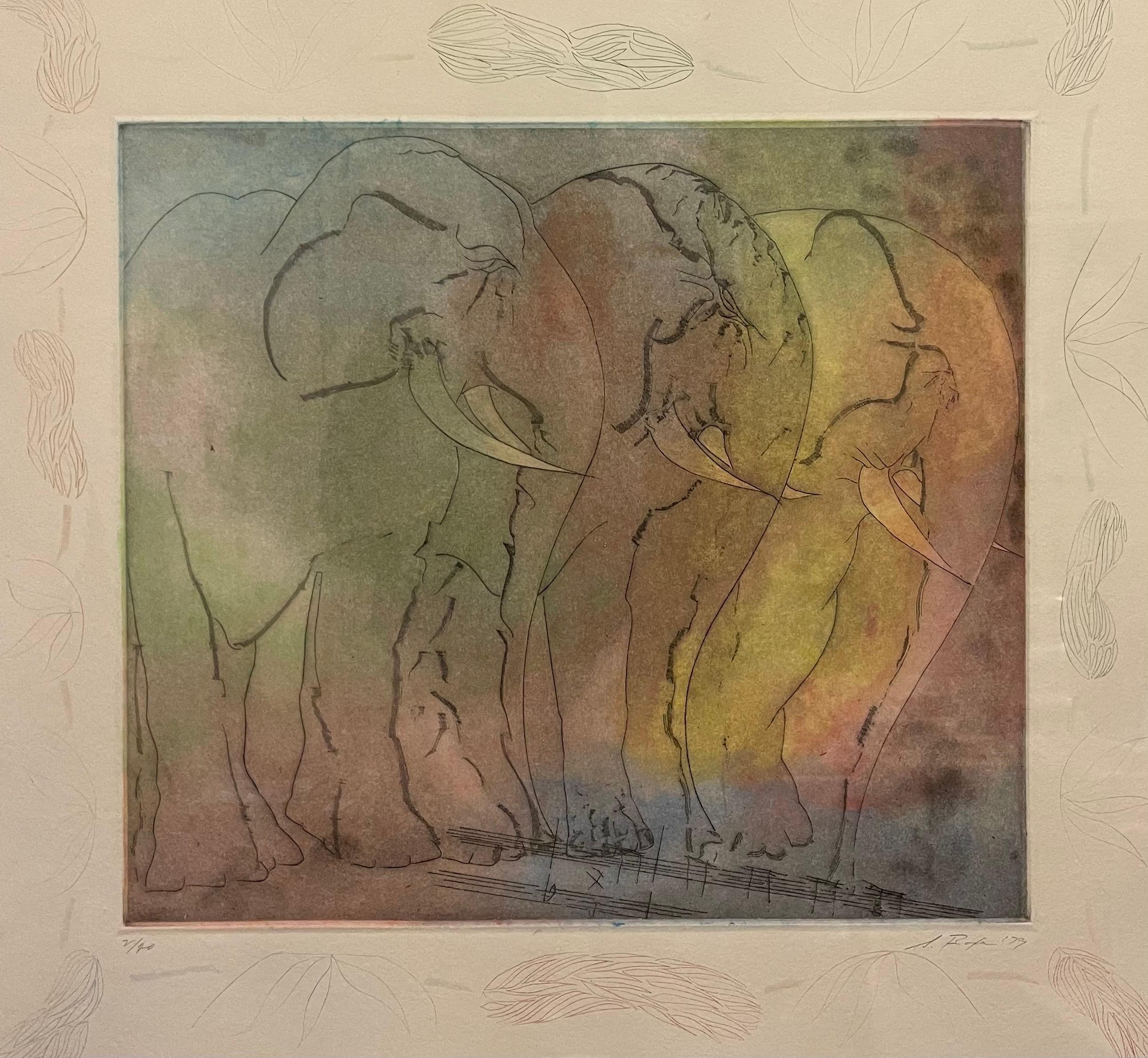 Stanley Boxer, expressionniste abstrait eau-forte en taille-douce représentant un troupeau d'éléphants  en vente 7