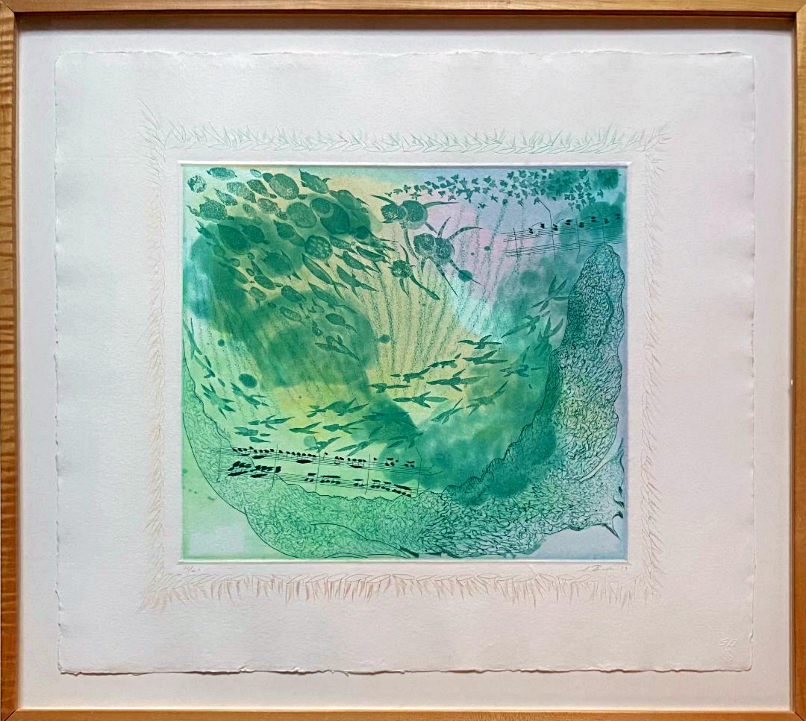 Stanley Boxer
Finale, from Carnival of Animals (Tyler Graphics, 119:SB31), 1979
Etching, aquatint, engraving and drypoint on hand colored TGL handmade paper
Edition 16/20
Pencil signed and numbered 16/20 on the front; chop marks of workshop and