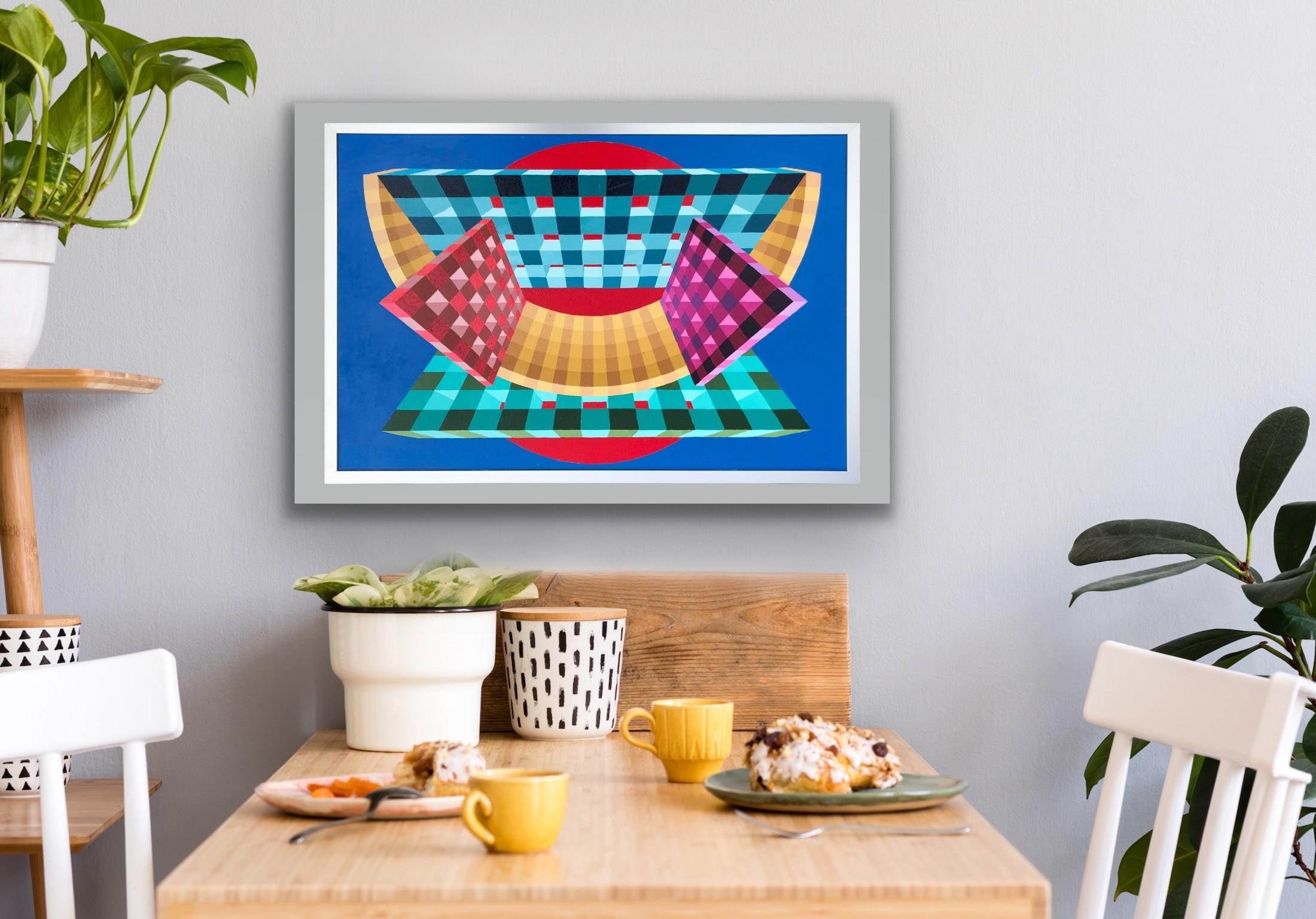 Scultura a blocchi multicolore e disco rosso -- Fai un'offerta! - Painting Astrattismo geometrico di Stanley Brundage