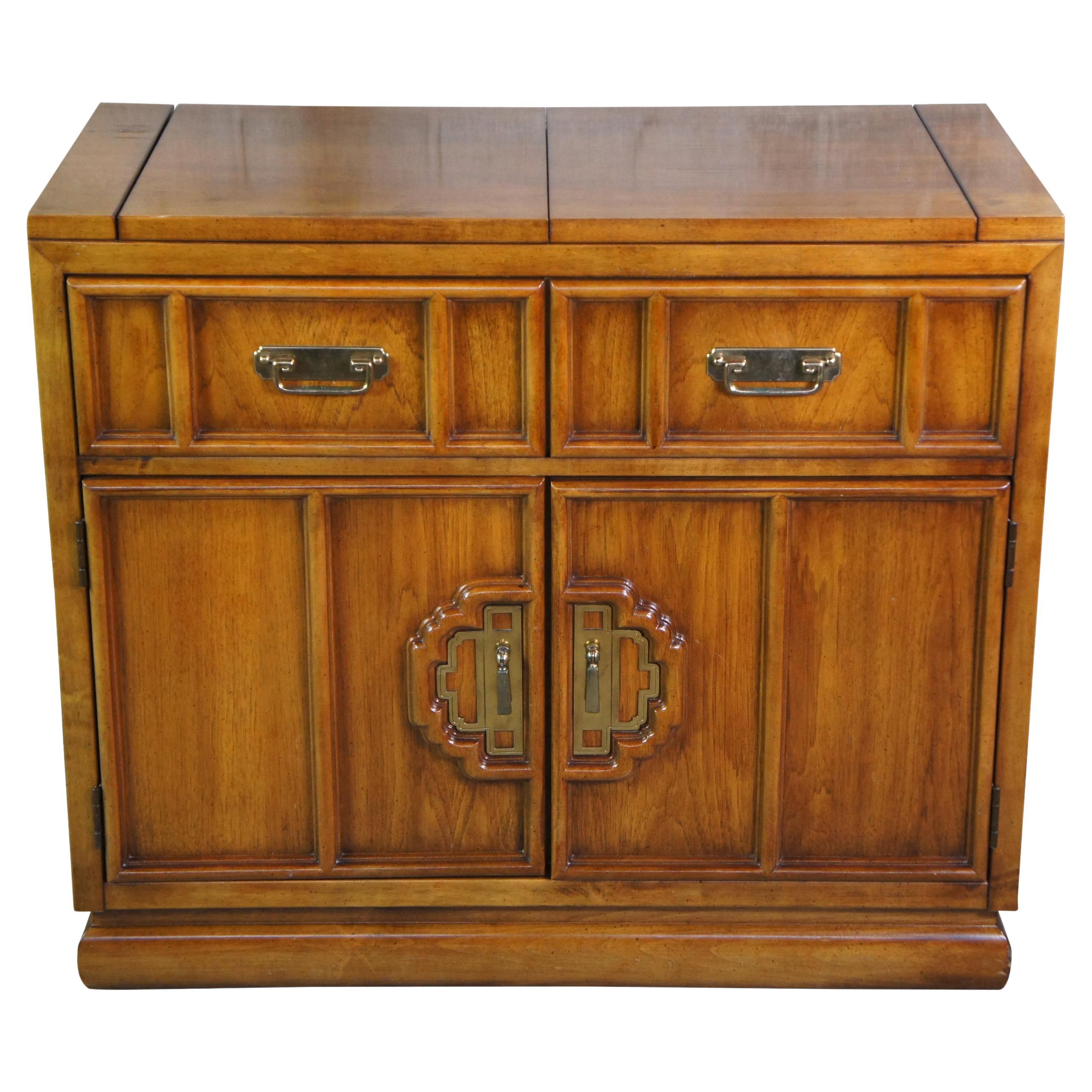 Stanley Chinoiserie Ming Style Walnut Buffet Sideboard Cabinet Server Dry Bar