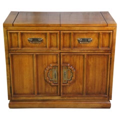 Stanley Chinoiserie Ming Style Walnut Buffet Sideboard Cabinet Server Dry Bar
