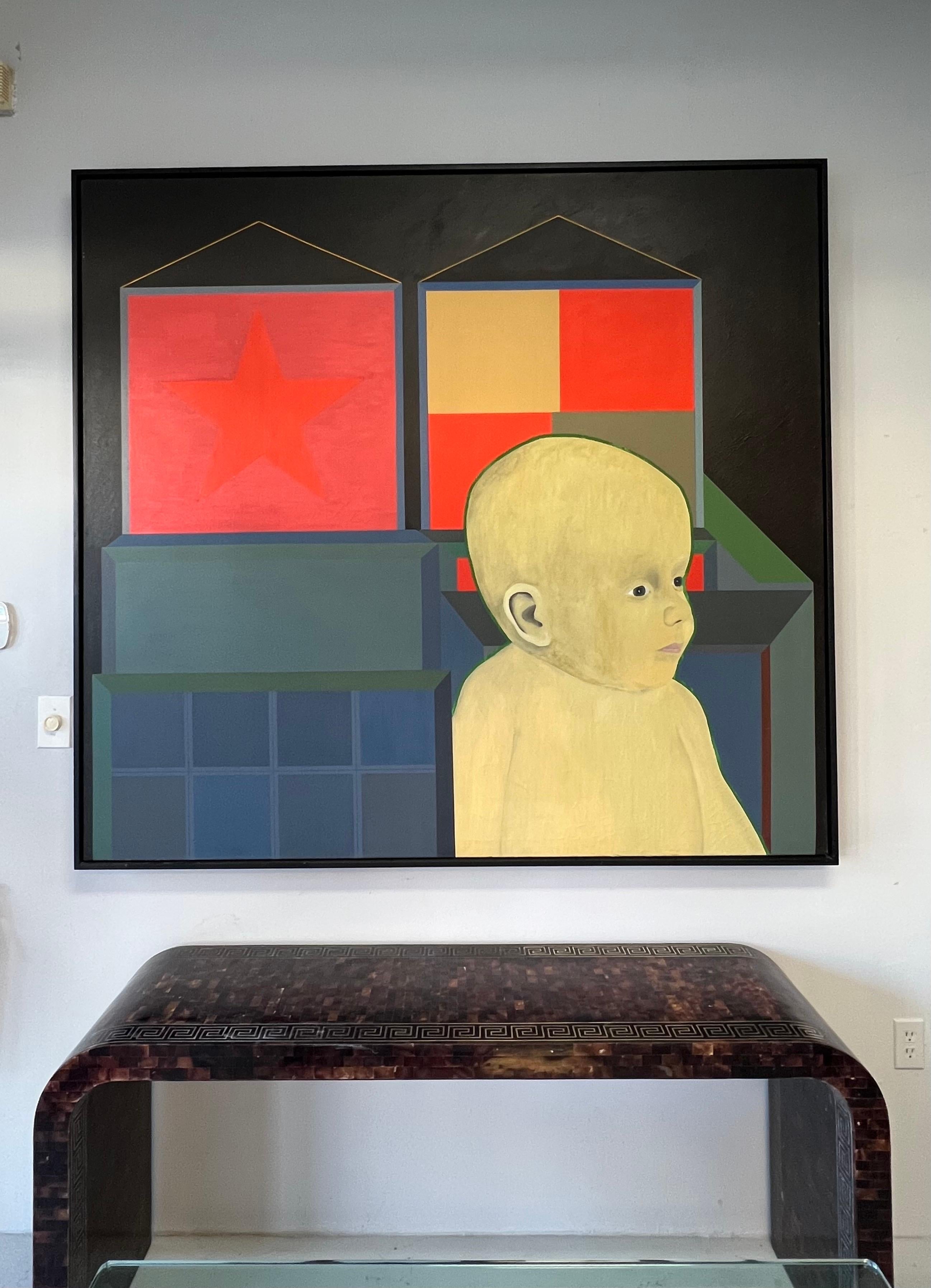 Stanley Dean Edwards Large Oil Painting, Infant in Star Construction, 1965 1