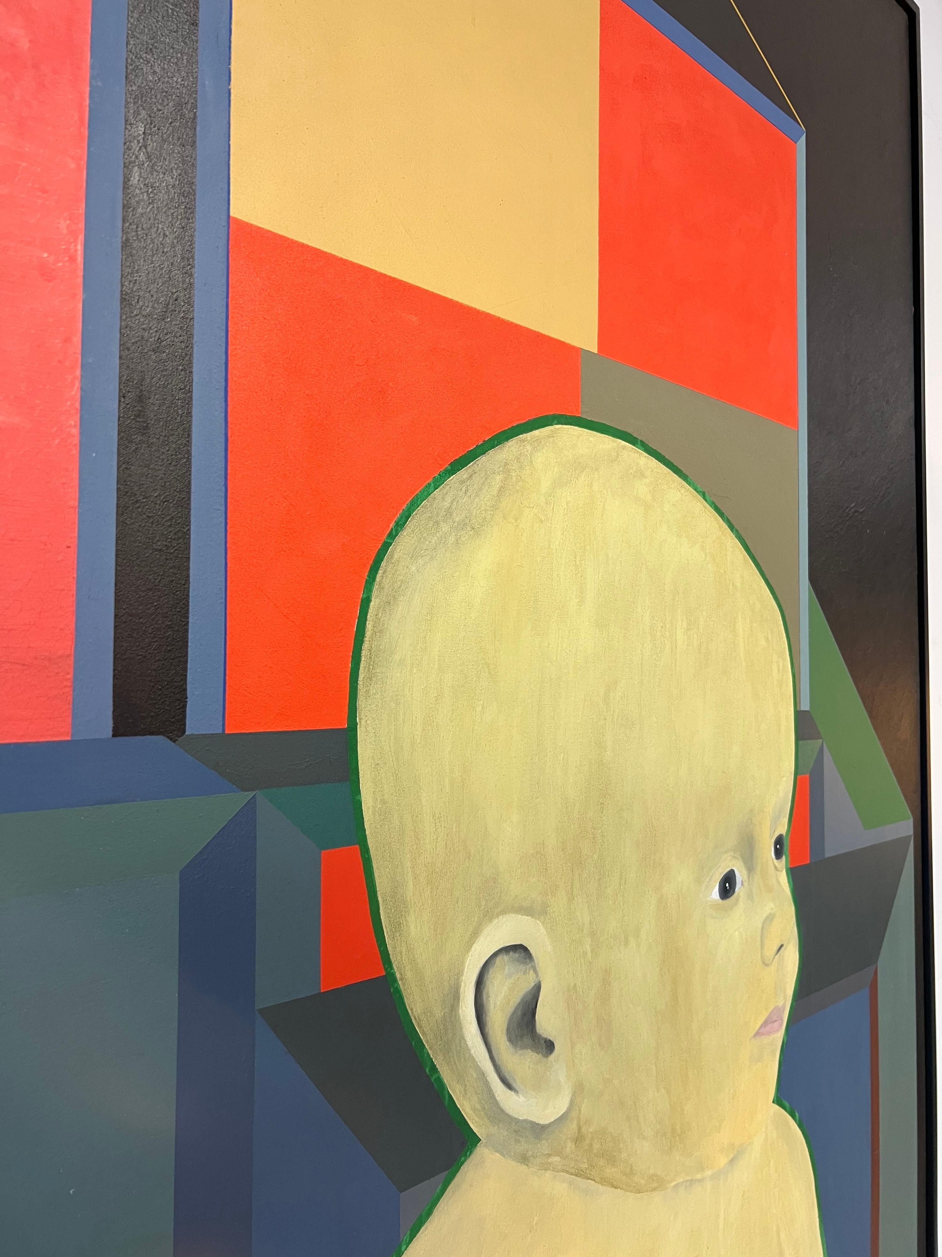 Stanley Dean Edwards Large Oil Painting, Infant in Star Construction, 1965 2