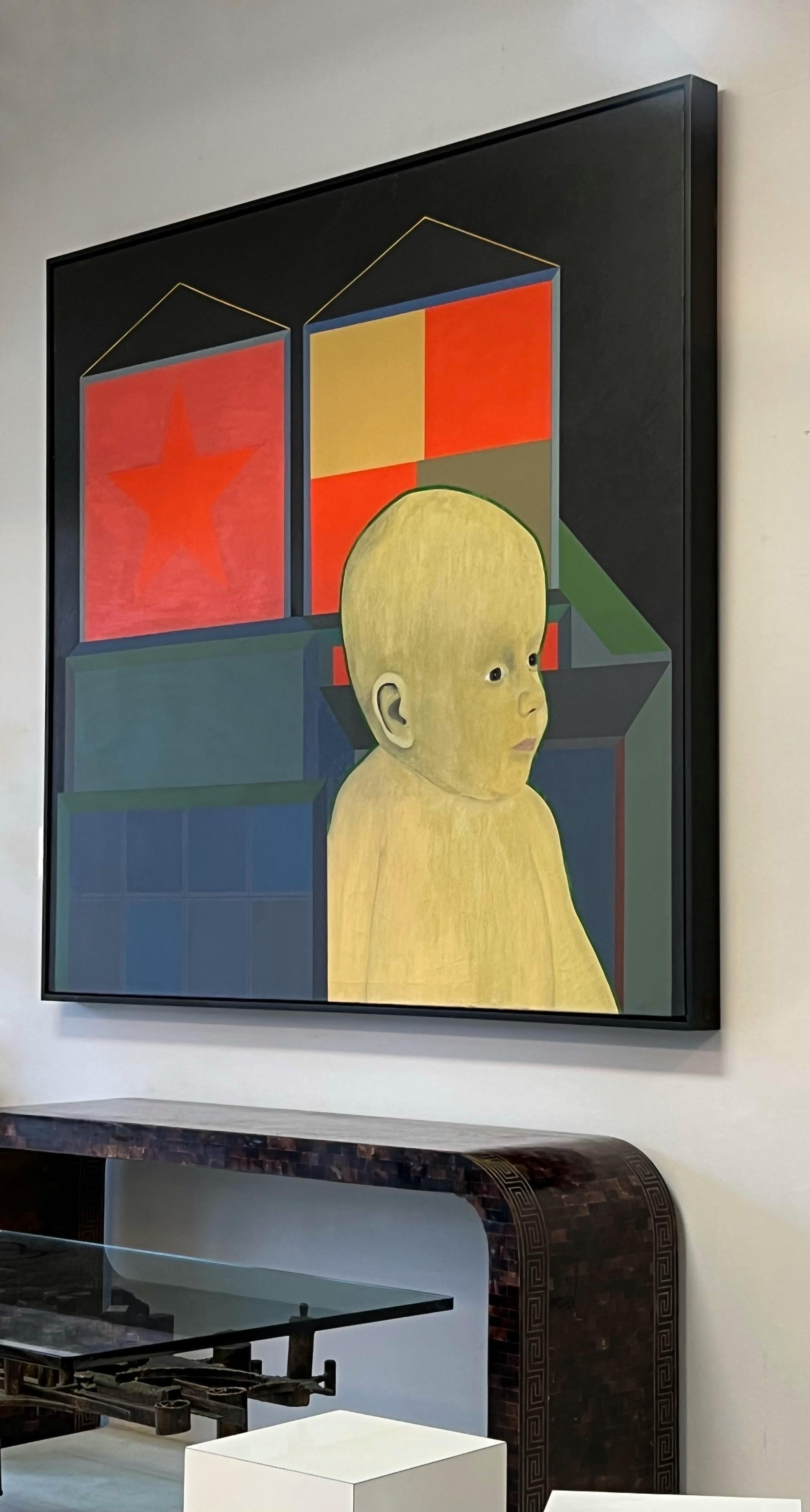 Stanley Dean Edwards Large Oil Painting, Infant in Star Construction, 1965 For Sale 3
