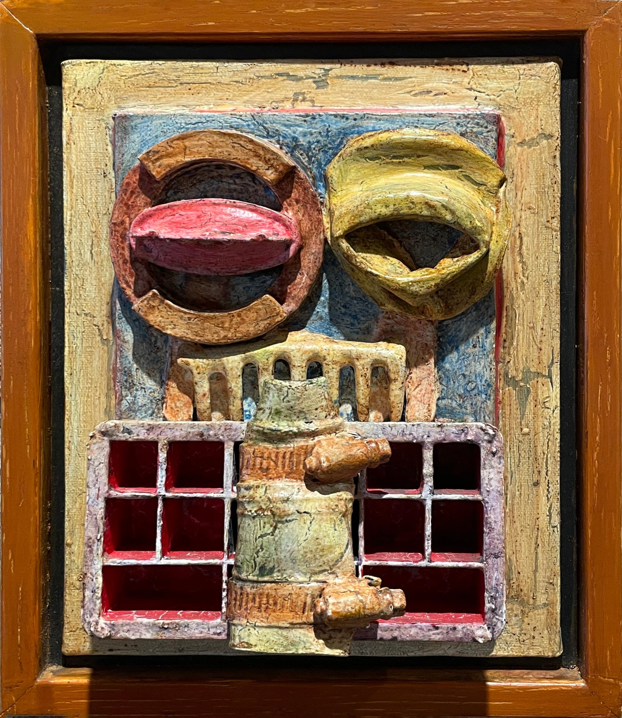 Abstract Painting de Stanley Dean Edwards - Ensamblaje mural abstracto surrealista único, tradición imaginista de Chicago