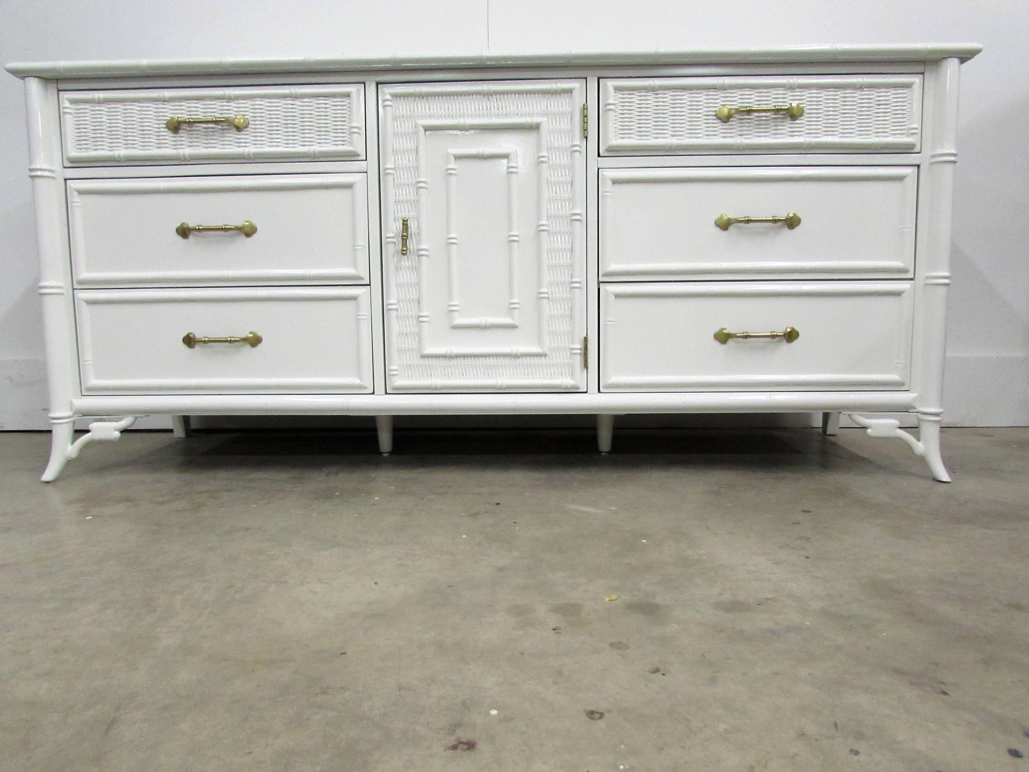 Stanley Faux Bamboo Lacquered Chest of Drawers In Excellent Condition In Raleigh, NC