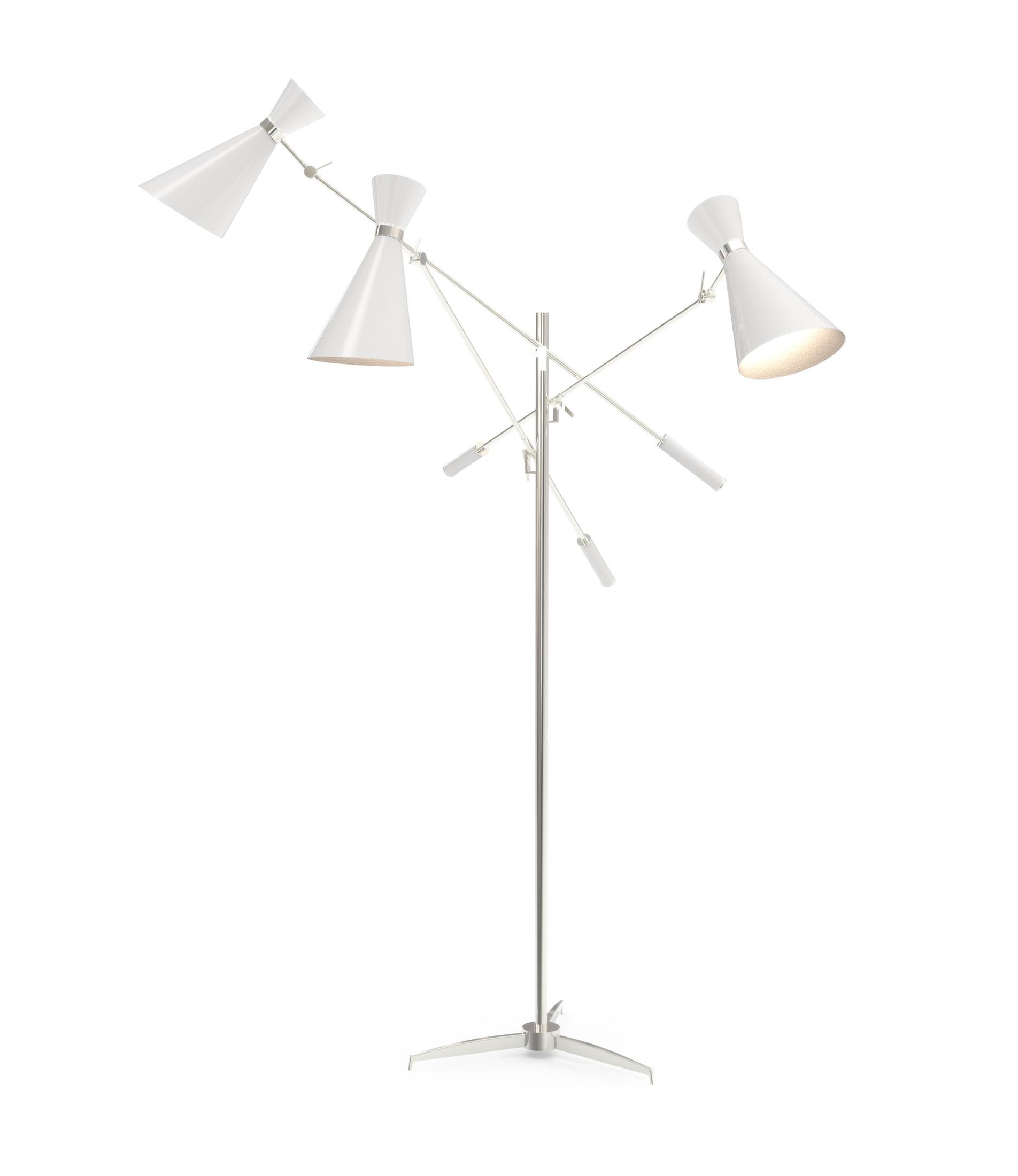 Stanley floor light is a style icon of the 1950s and 1960s. With the possibility of having 1 to 3 moveable arms, this vintage style floor lamp will add effortless style to your Mid-Century Modern reading nook. The 3-light floor lamp holds three Boom
