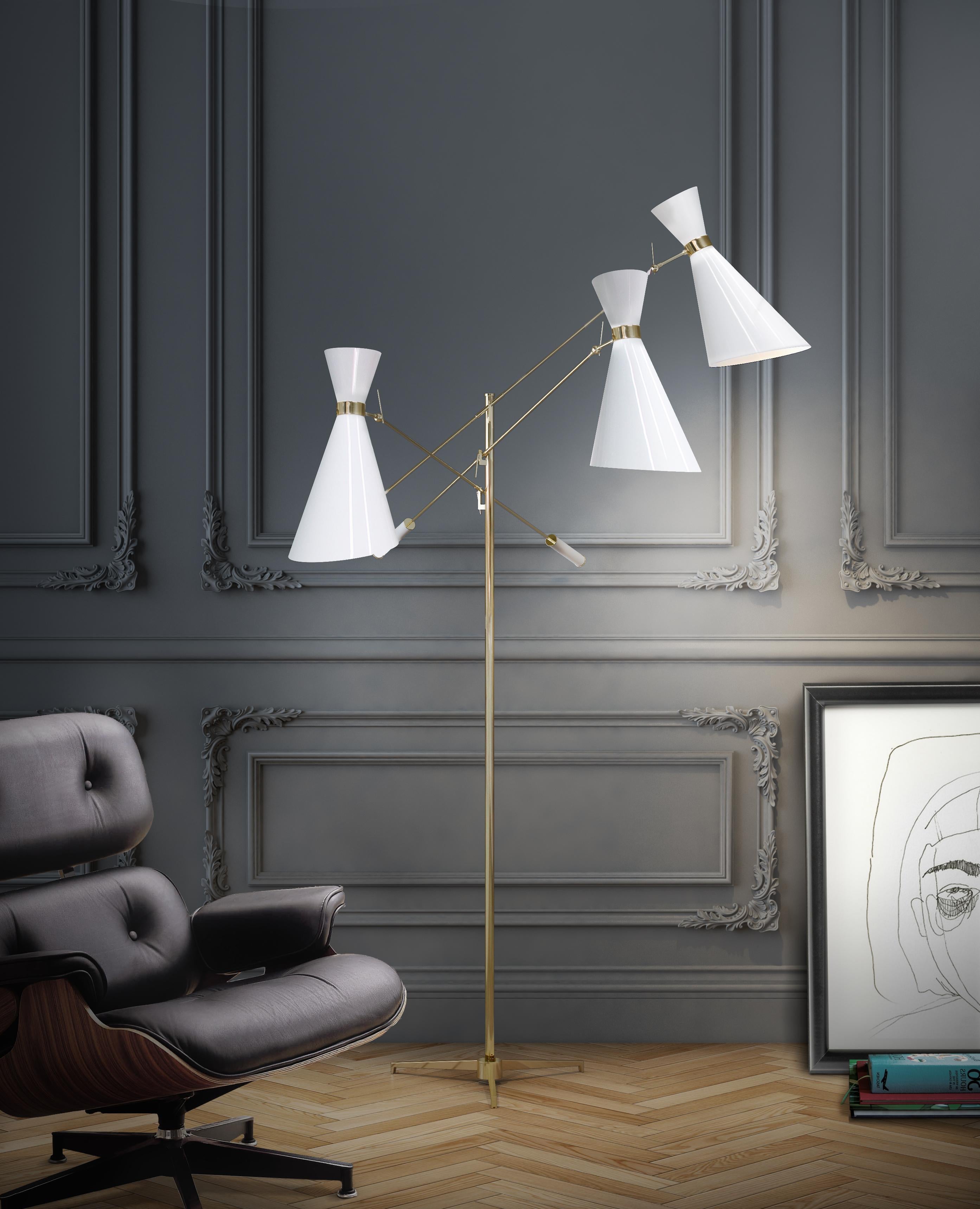 Hand-Crafted Stanley Floor Lamp in Bass with Black Details For Sale