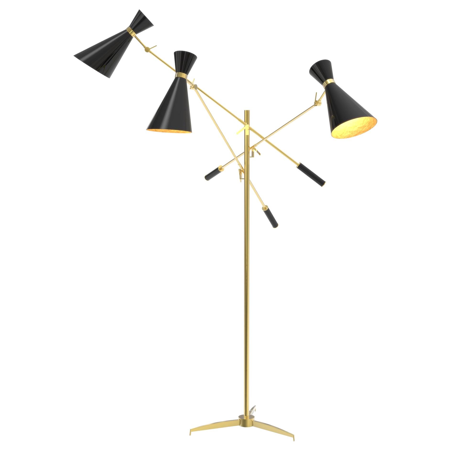 Stanley Floor Lamp in Bass with Black Details For Sale