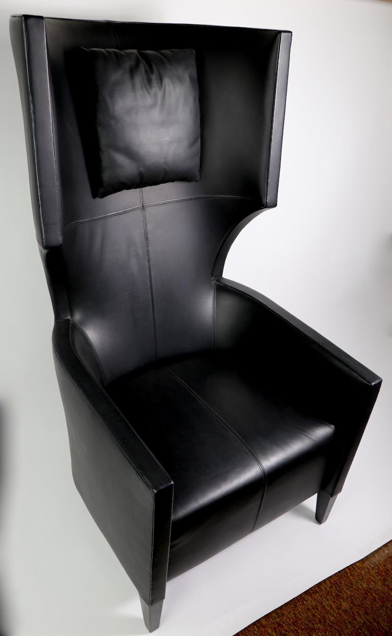 Stanley Friedman for Brueton Black Leather Wing Chair 2