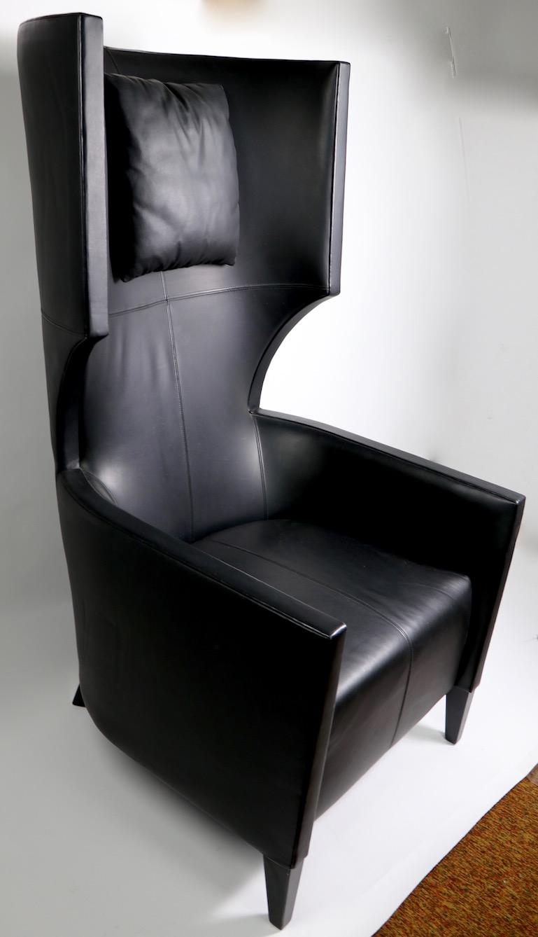 Stanley Friedman for Brueton Black Leather Wing Chair 3