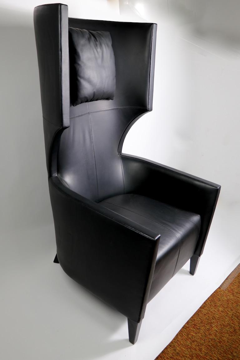 Stanley Friedman for Brueton Black Leather Wing Chair 4