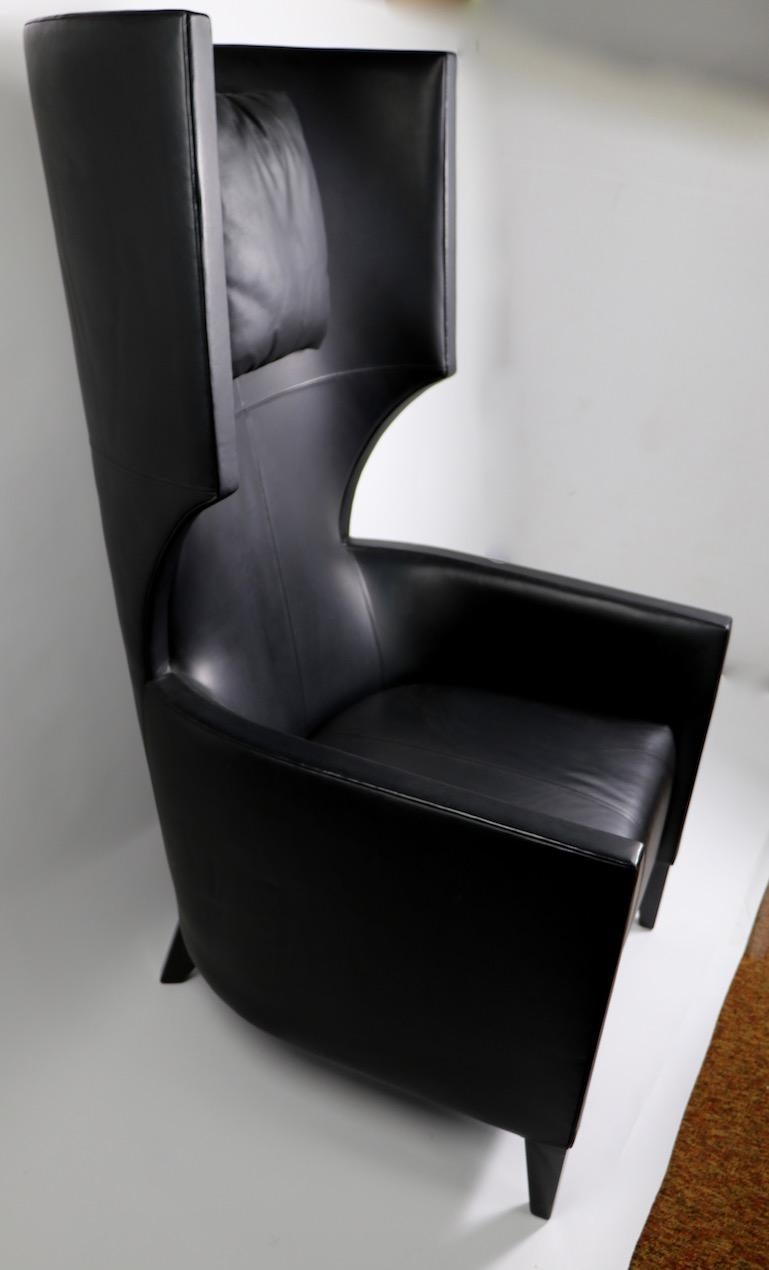 Stanley Friedman for Brueton Black Leather Wing Chair 5