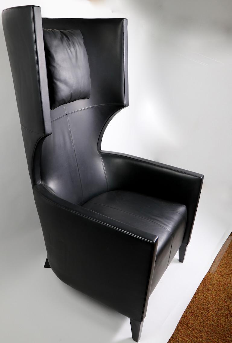 Stanley Friedman for Brueton Black Leather Wing Chair 6