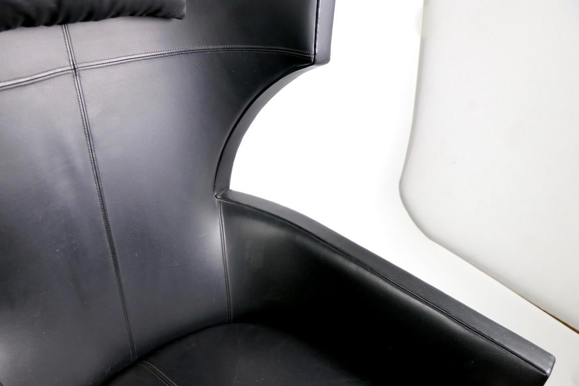 Stanley Friedman for Brueton Black Leather Wing Chair 7