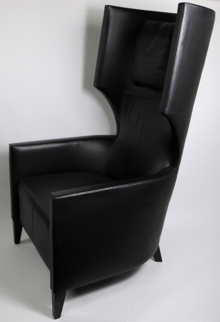 Stanley Friedman for Brueton Black Leather Wing Chair 8