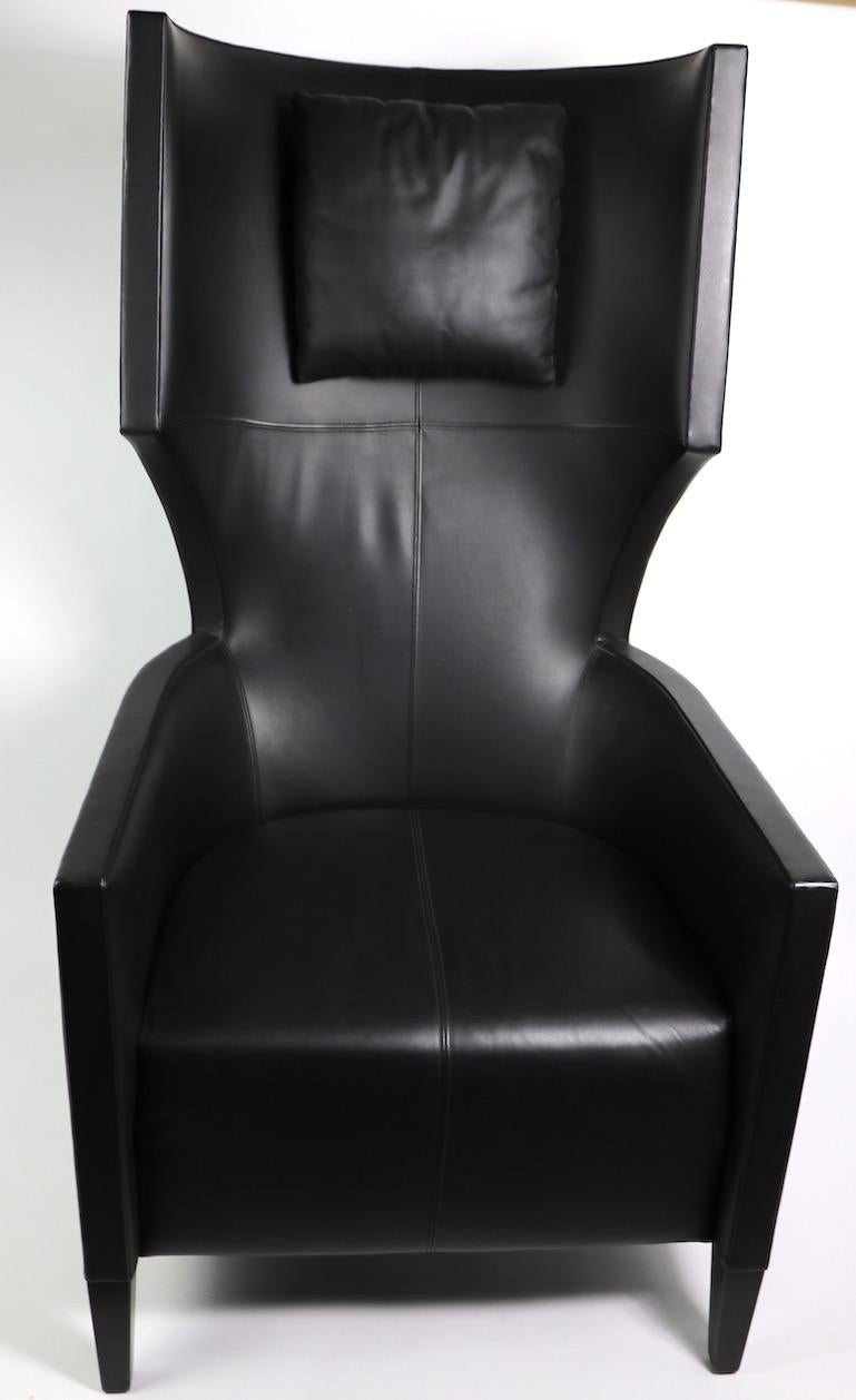 Post-Modern Stanley Friedman for Brueton Black Leather Wing Chair