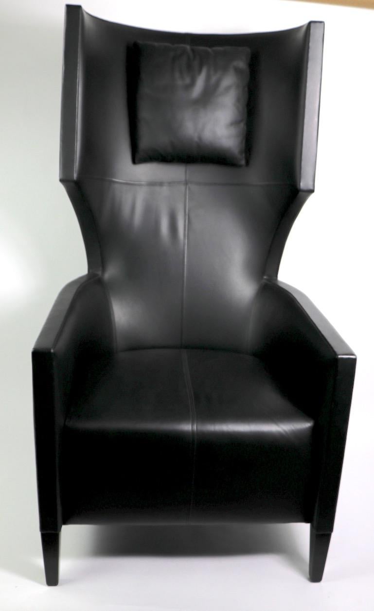 American Stanley Friedman for Brueton Black Leather Wing Chair