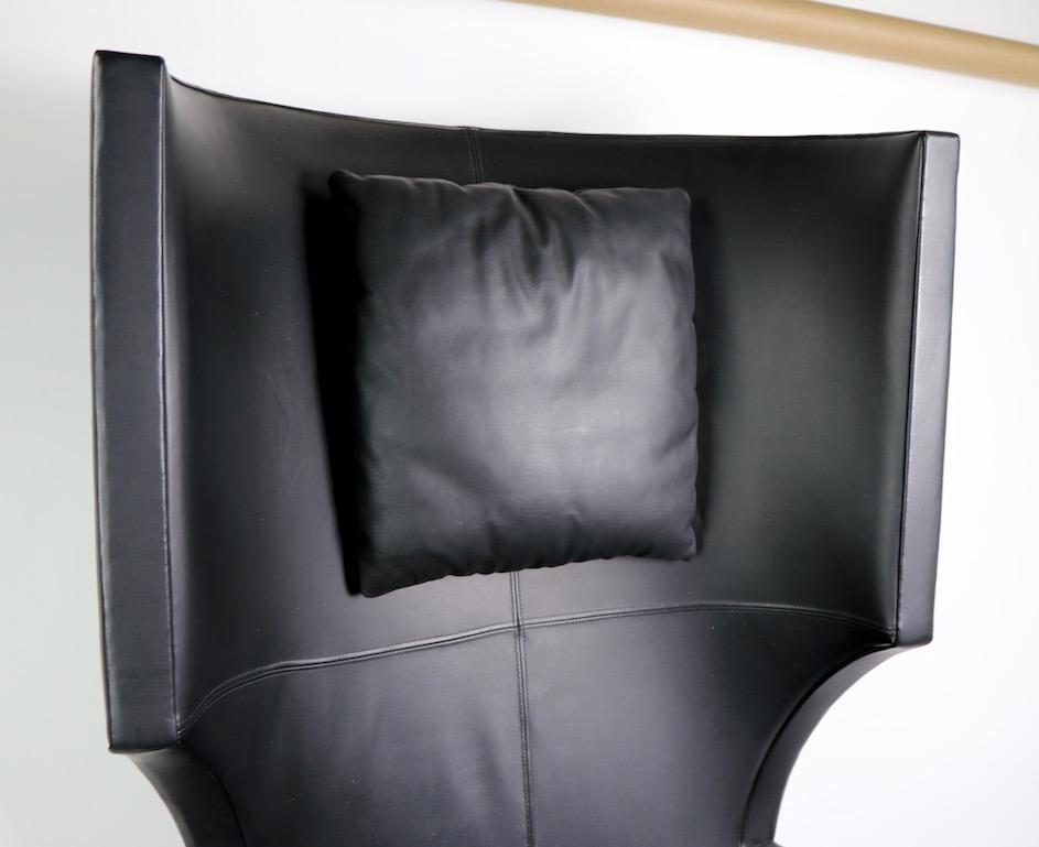 Stanley Friedman for Brueton Black Leather Wing Chair In Good Condition In New York, NY