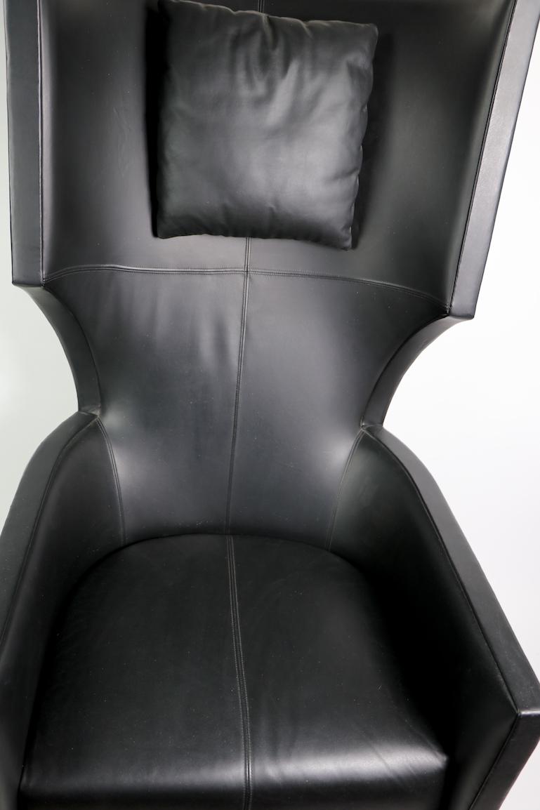 20th Century Stanley Friedman for Brueton Black Leather Wing Chair