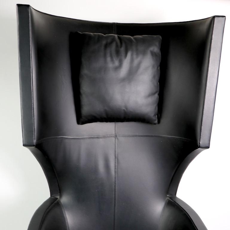 Stanley Friedman for Brueton Black Leather Wing Chair 1