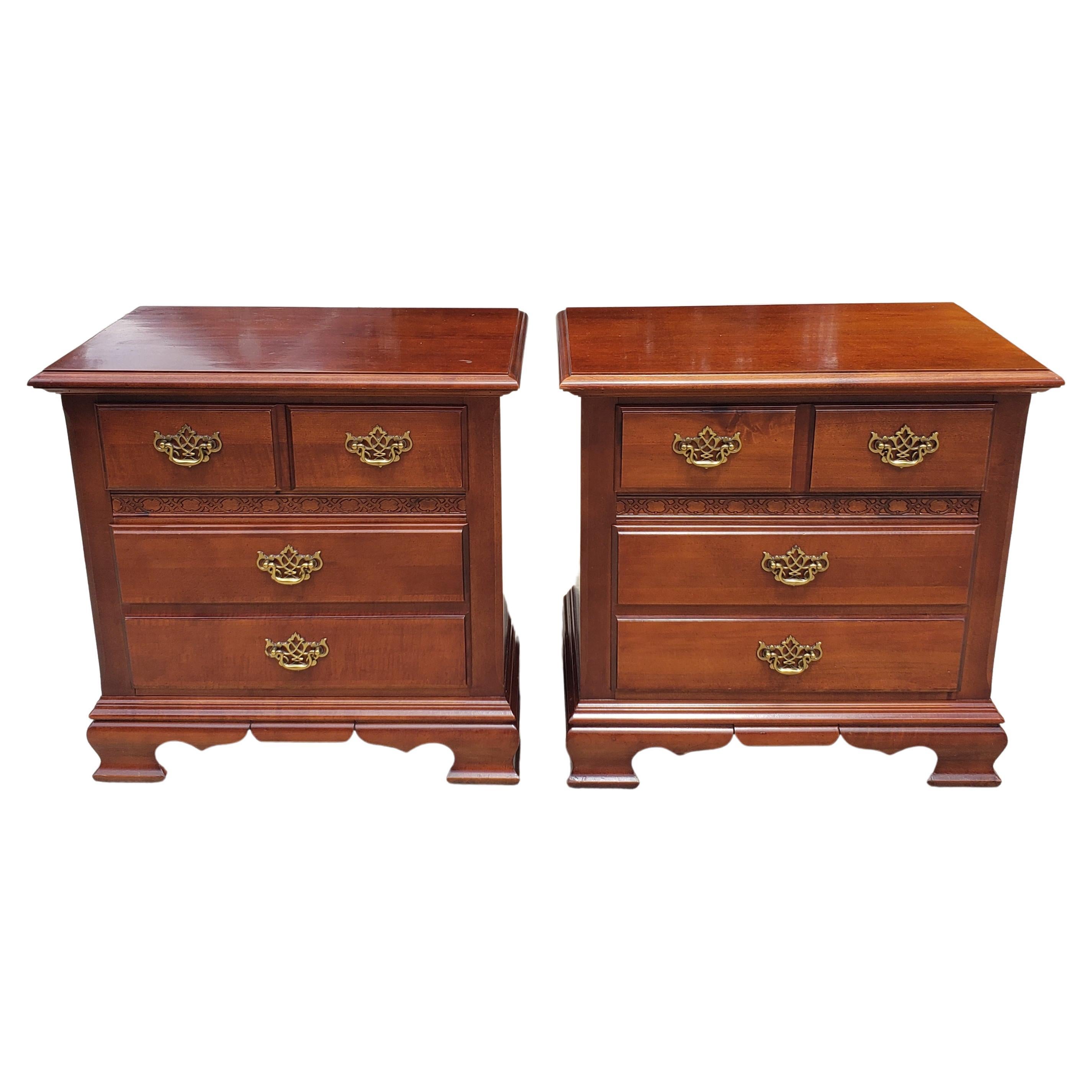 Stanley Furniture Chippendale Mahogany Bedside Tables Nightstands, a Pair
