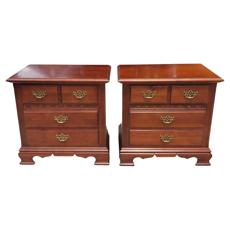 Solid Cherry Chippendale Style Nightstands by Moosehead Furniture, Pair