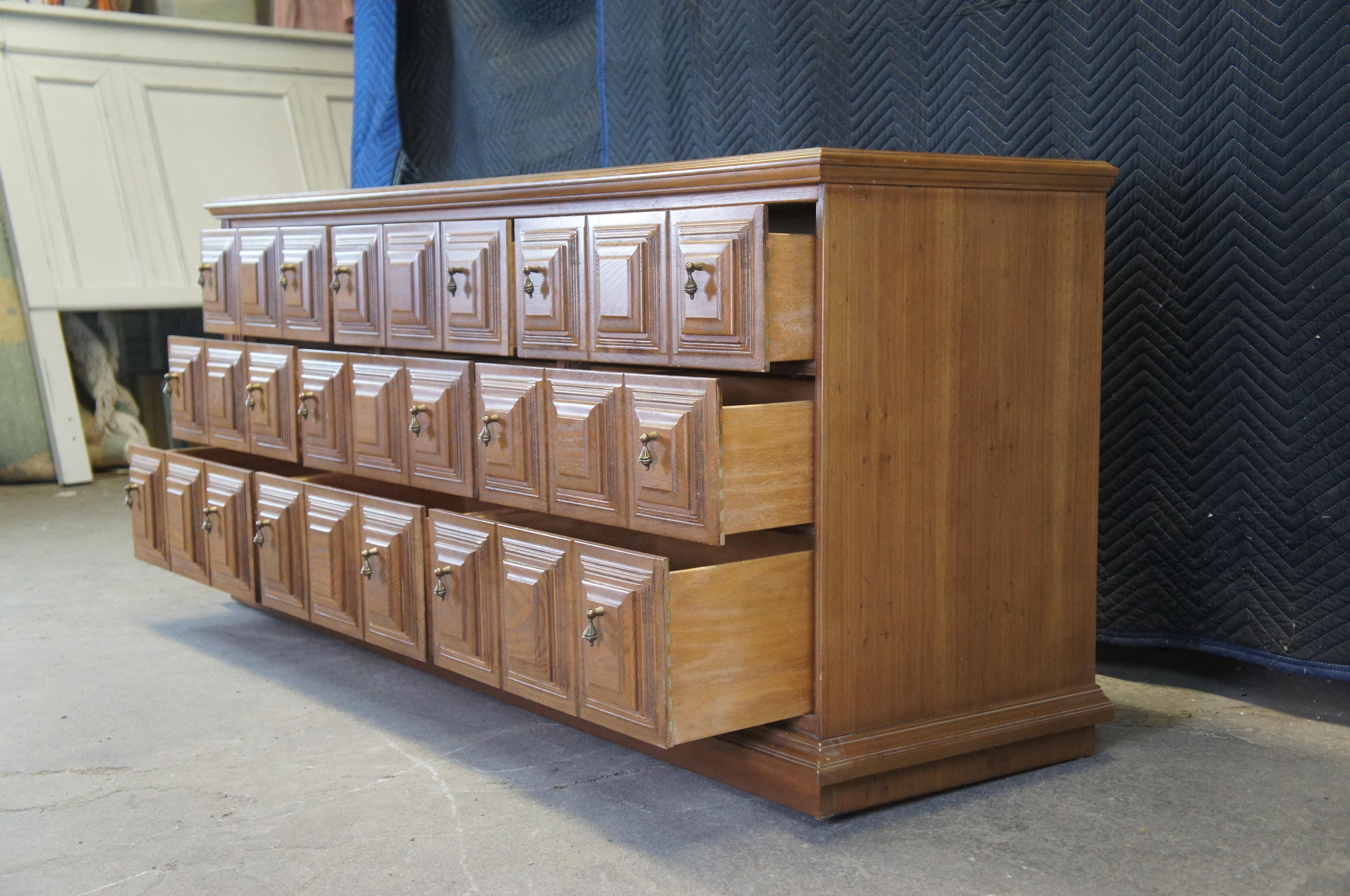 Stanley Furniture Midcentury Brutalist Oak Triple Dresser Chest of Drawers MCM 5